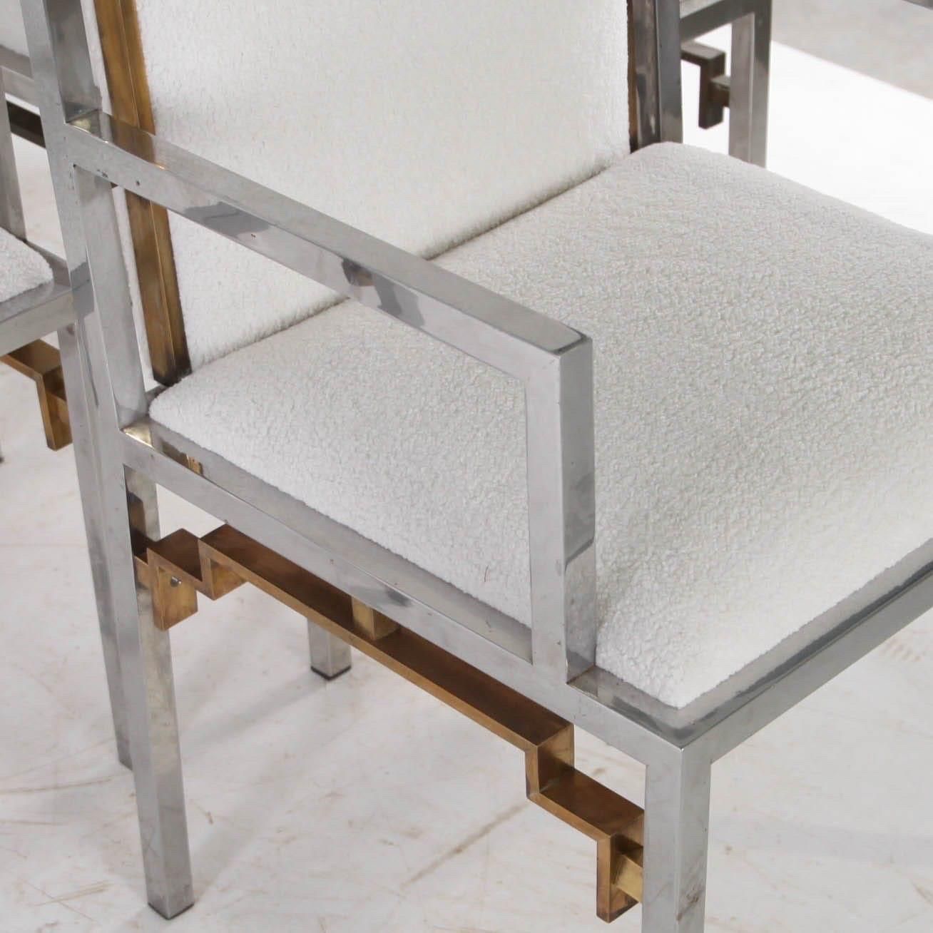 Set Of 6 Steel And Brass Armchairs photo vintage