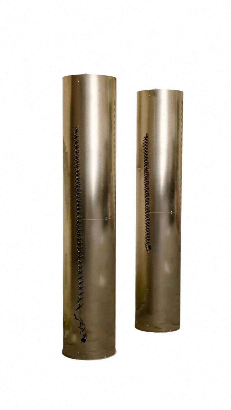 photo for sale Pair Of Cylindrical Chrome Metal Floor Lamps, Italy 1980s