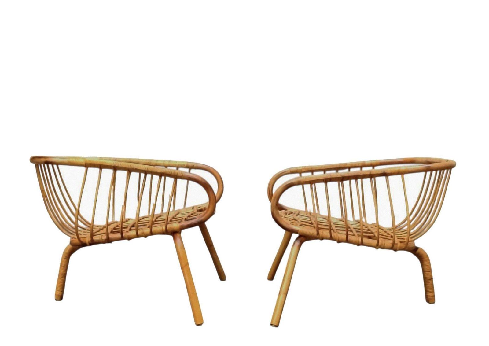 Pair Of Wide Bamboo And Rattan Armchairs, Italy 1960s photo 2831.0