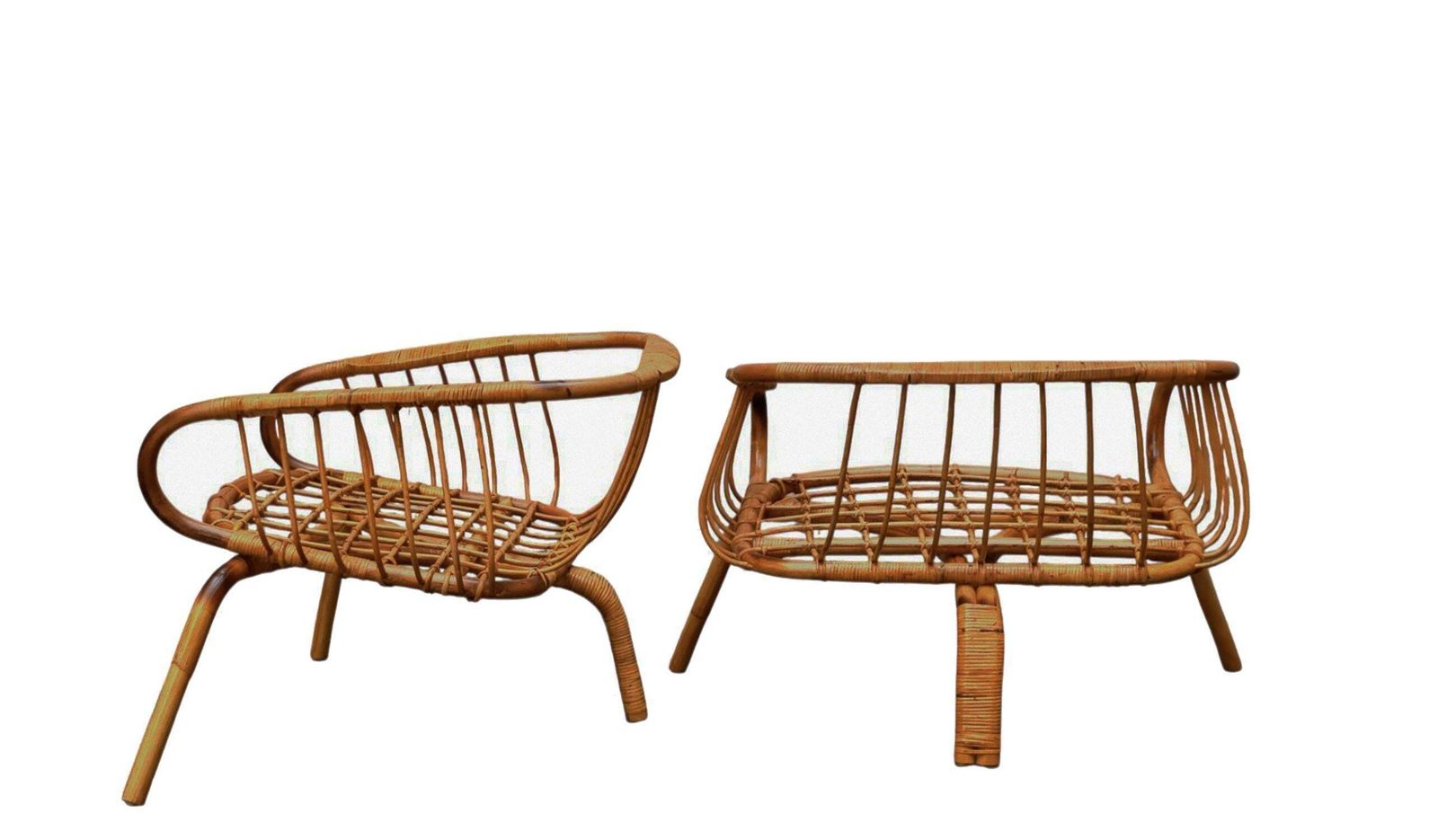 Pair Of Wide Bamboo And Rattan Armchairs, Italy 1960s photo vinterior