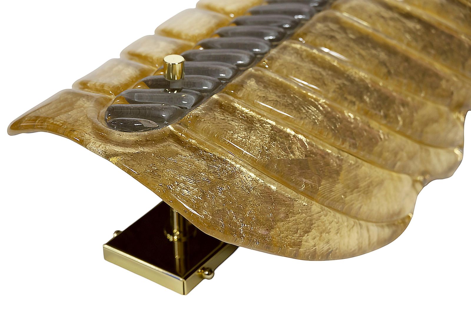 Pair Of Very Large Italian Leaf Form Murano Glass And Brass Wall Light Sconces photo Lighting