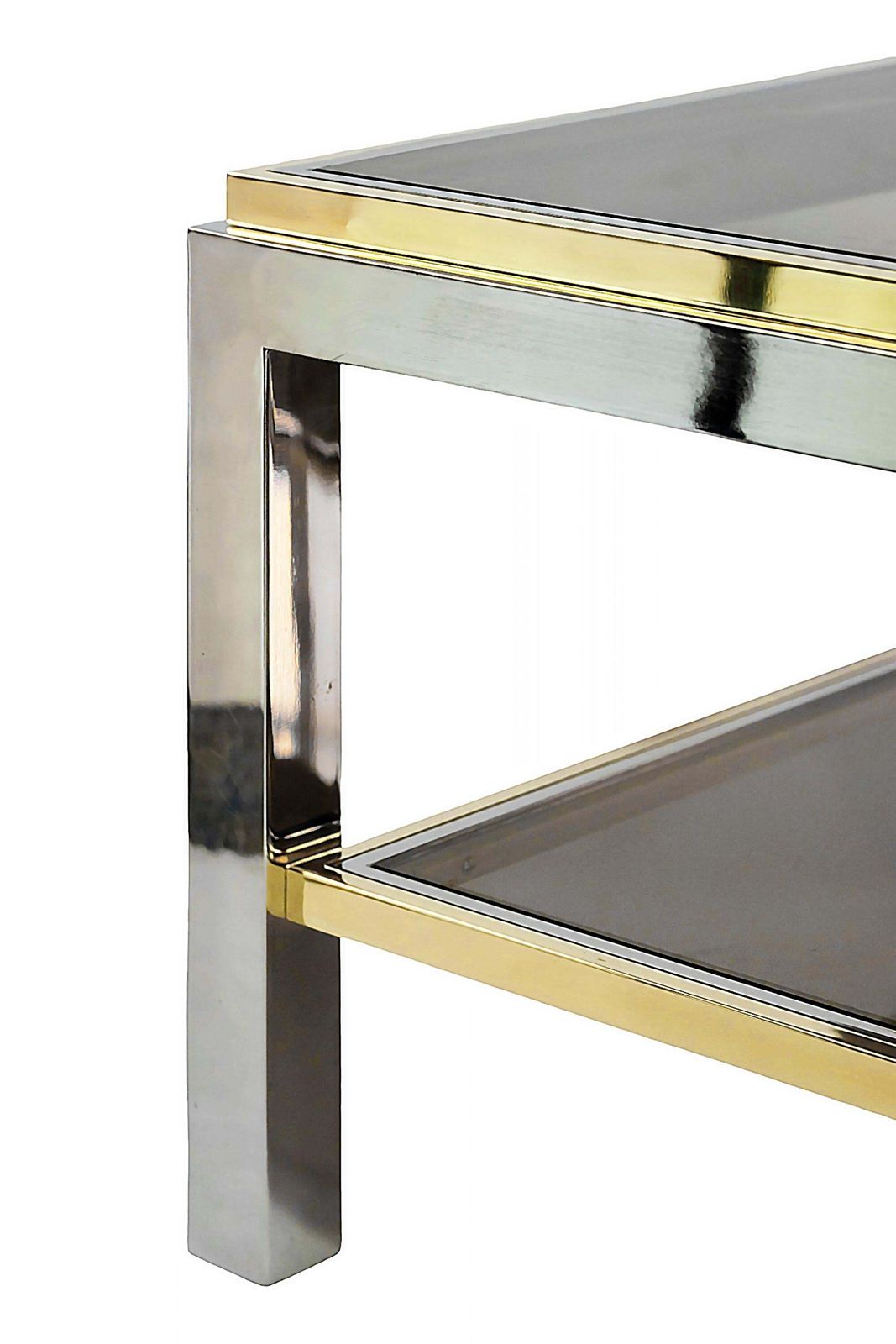 Mid Century Brass, Chrome And Glass Side Table Signed Jean Charles photo for sale