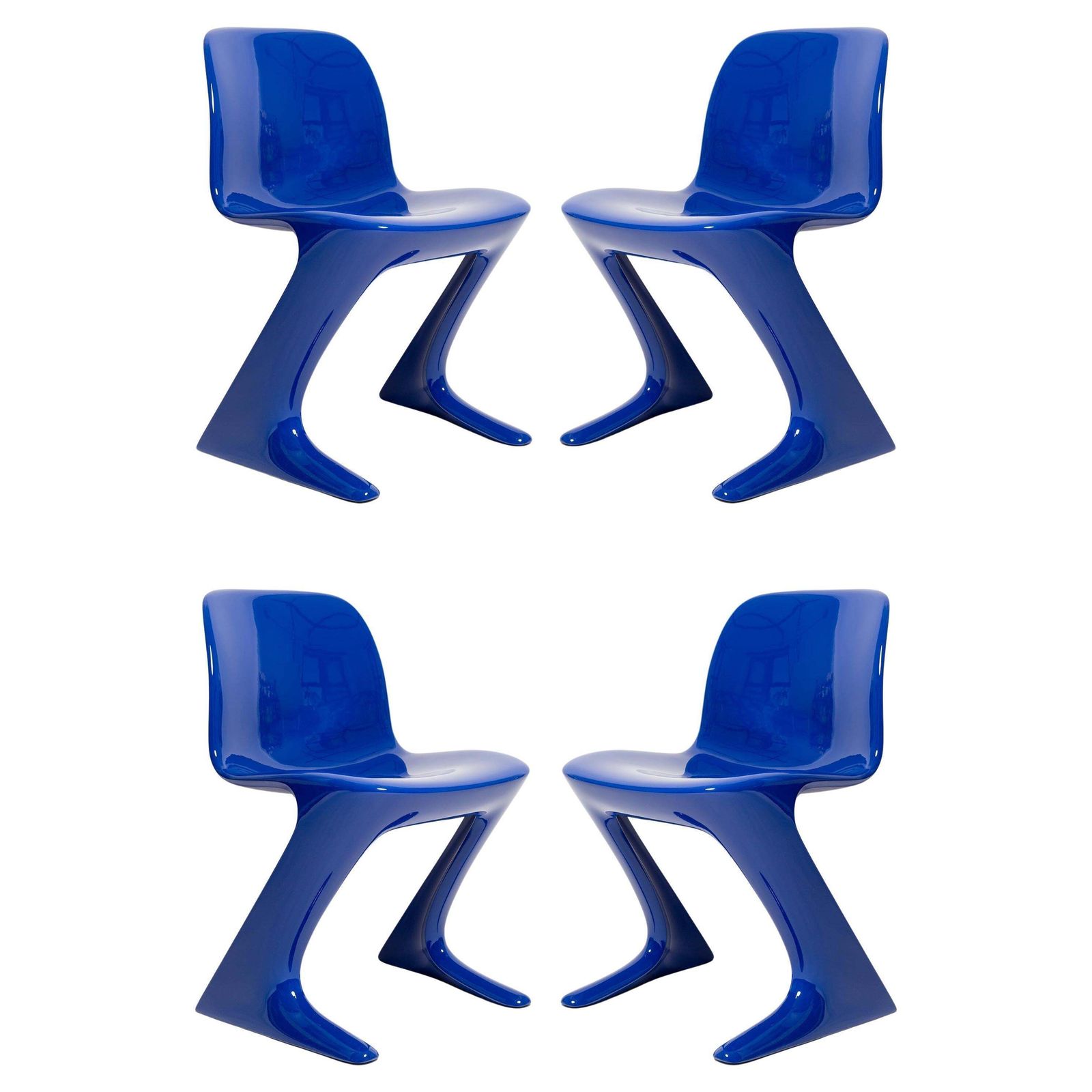 Four Mid Century Ultramarine Blue Kangaroo Chairs, Ernst Moeckl, Germany, 1968