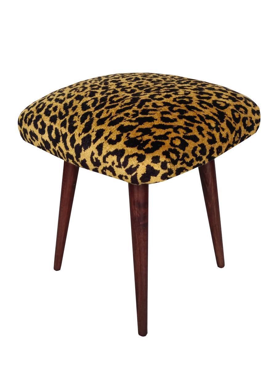 Pair Of Mid Century Leopard Velvet Stools, Europe, 1960s photo furniture