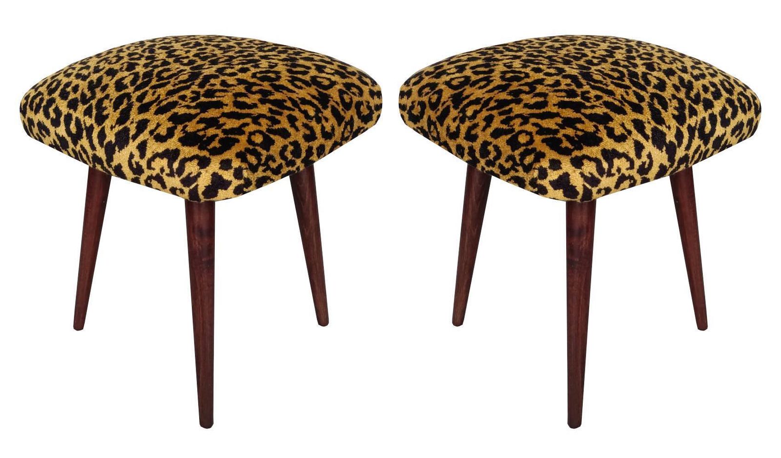 Pair Of Mid Century Leopard Velvet Stools, Europe, 1960s photo 607.0