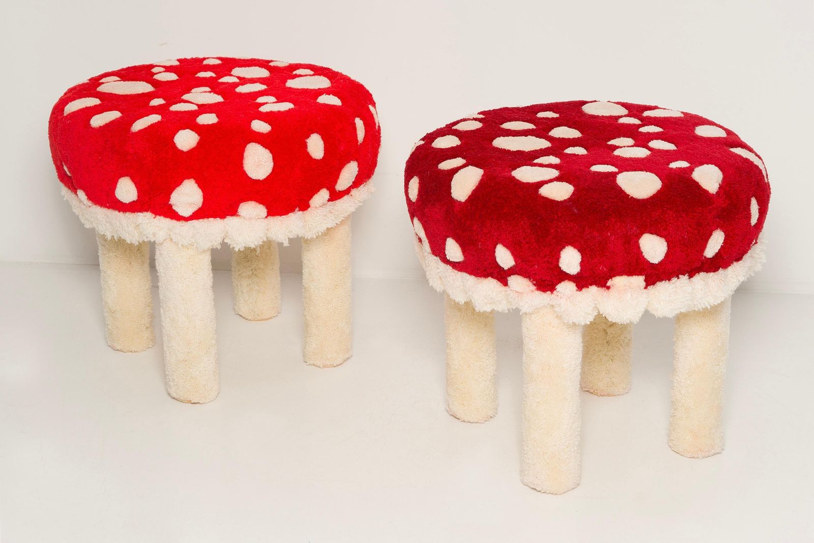 Set Of Two Mid Century Hand Tufting Mushroom Wool Stools, Europe, 1960s photo Furniture