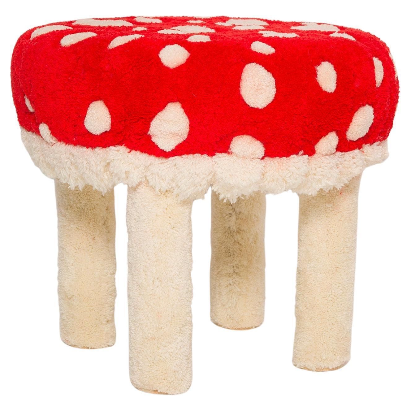 Mid Century Hand Tufting Mushroom Wool Stool, Europe, 1960s