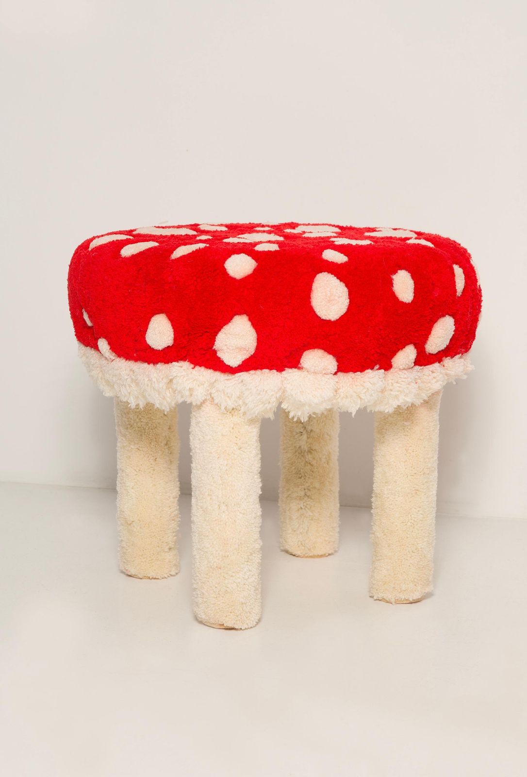 Mid Century Hand Tufting Mushroom Wool Stool, Europe, 1960s photo for sale