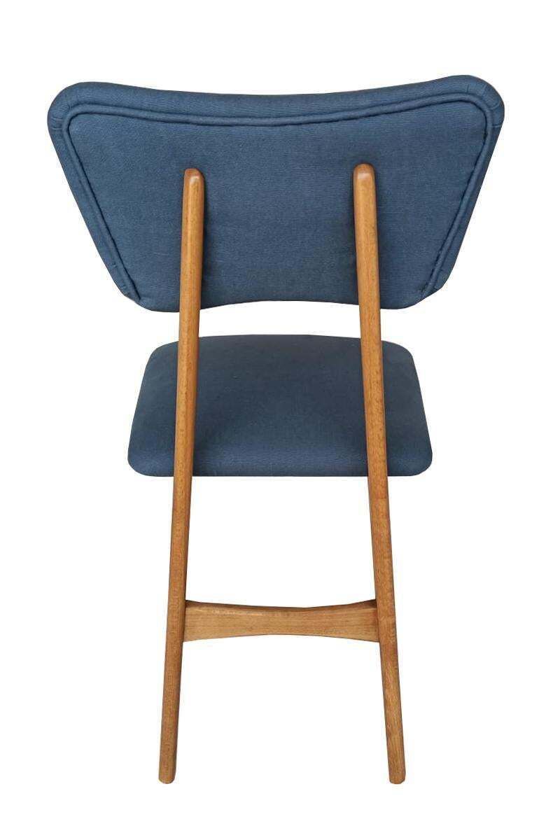Set Van Vier Mid Century Vlinderstoelen, Pierre Frey Linnen In Denimblauw, Europa, Ca. Jaren 1960 photo for sale