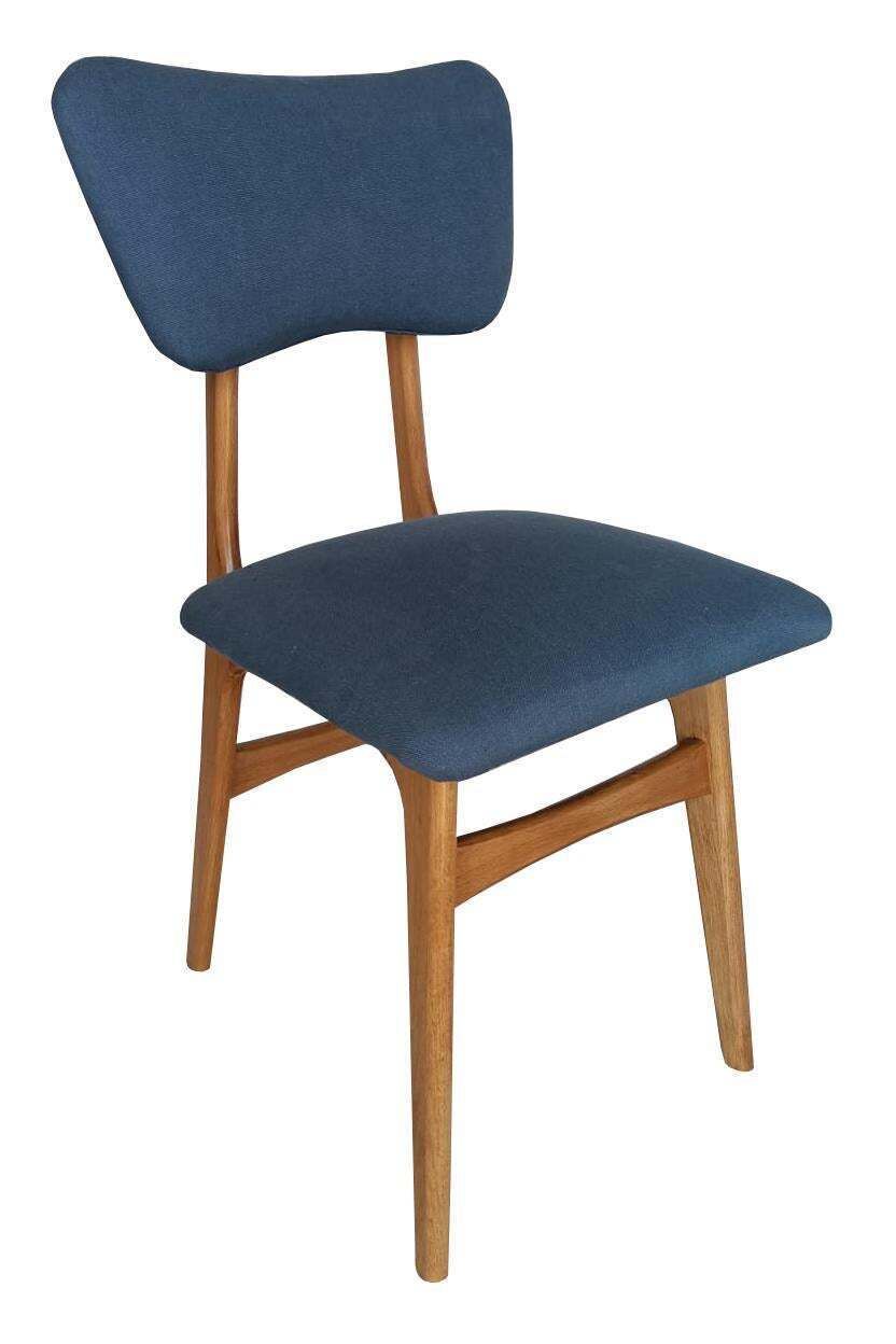 Set Van Vier Mid Century Vlinderstoelen, Pierre Frey Linnen In Denimblauw, Europa, Ca. Jaren 1960 photo Meubels
