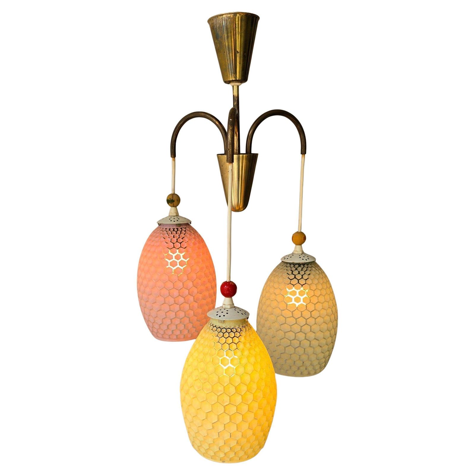 Mid Century Honeycomb Glass Pendant With Brass – Ukraine, 1950s photo furniture