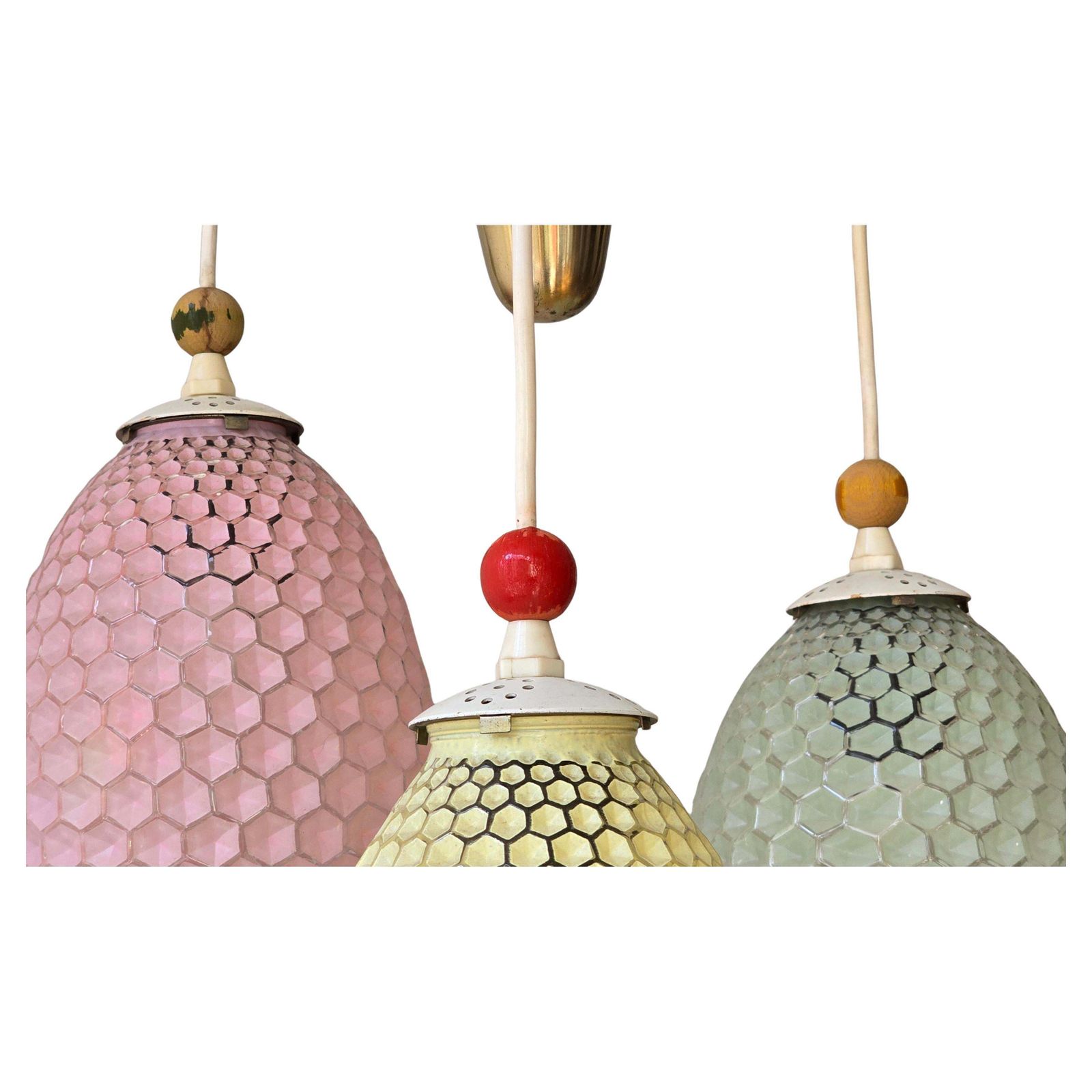 Mid Century Honeycomb Glass Pendant With Brass – Ukraine, 1950s photo 2080.0