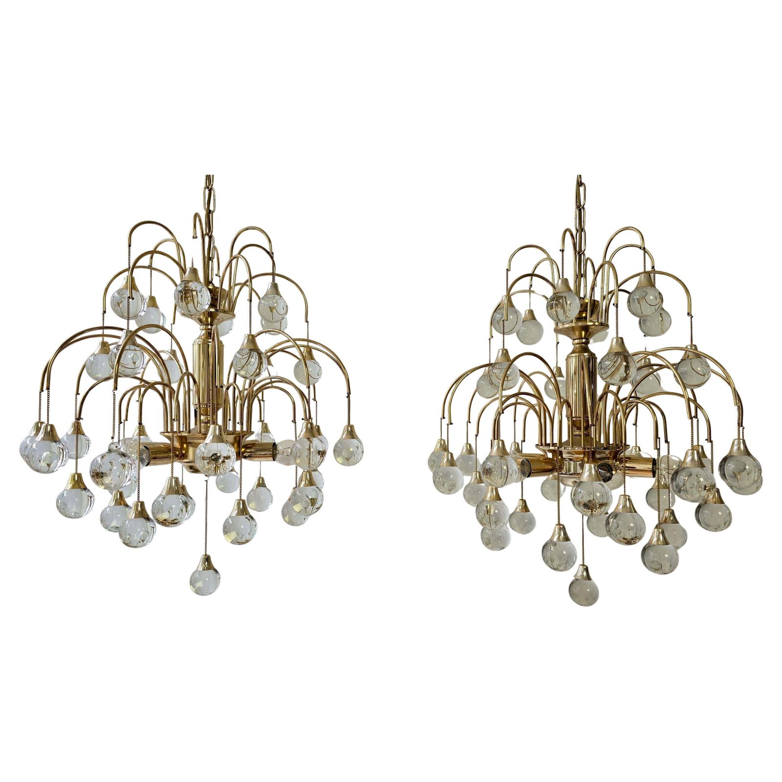 Italian Brass And Glass Drop Chandelier, Hollywood Regency Style – Circa 1970 photo Lighting