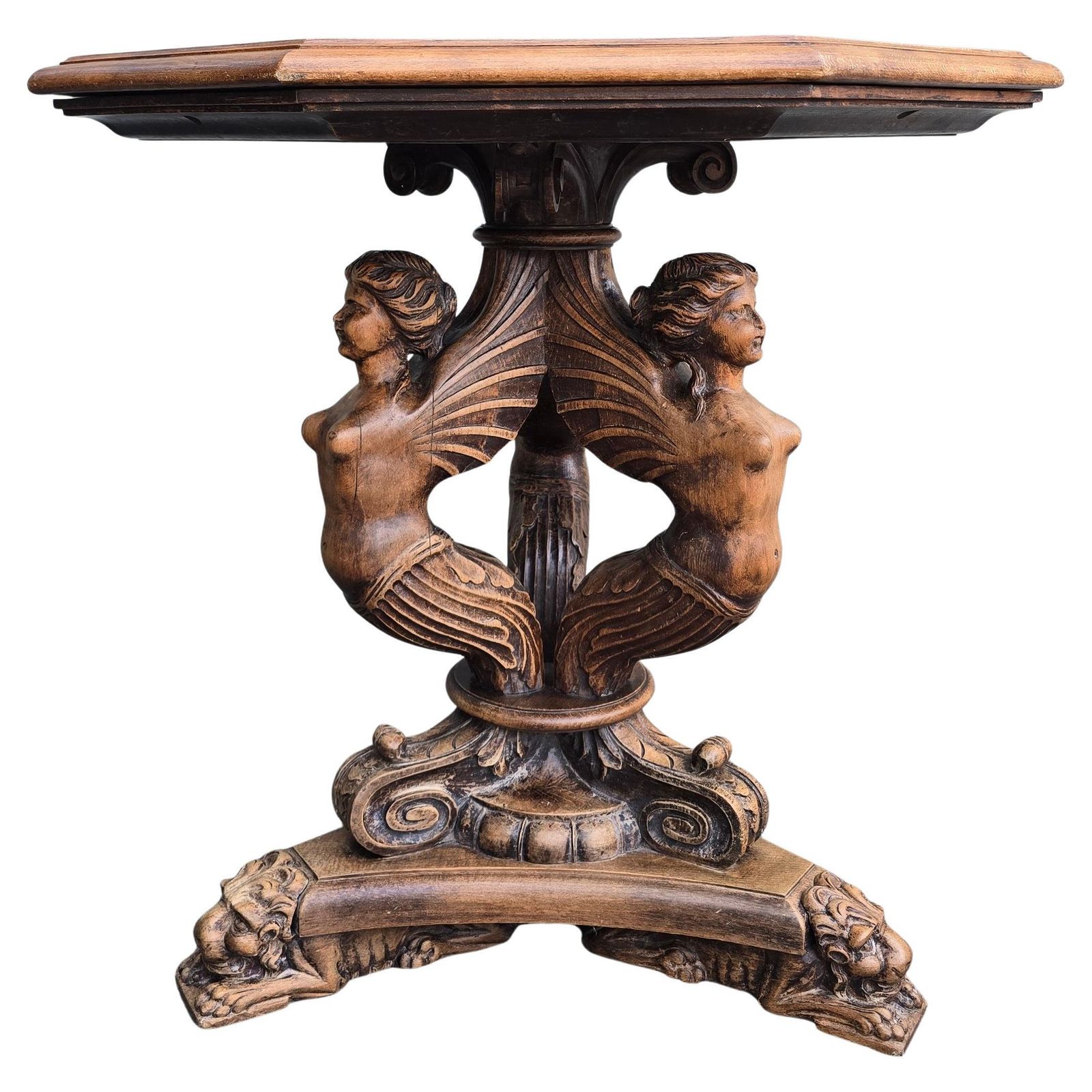 19th Century Italian Table With Carved Female Sphinxes And Lions photo furniture