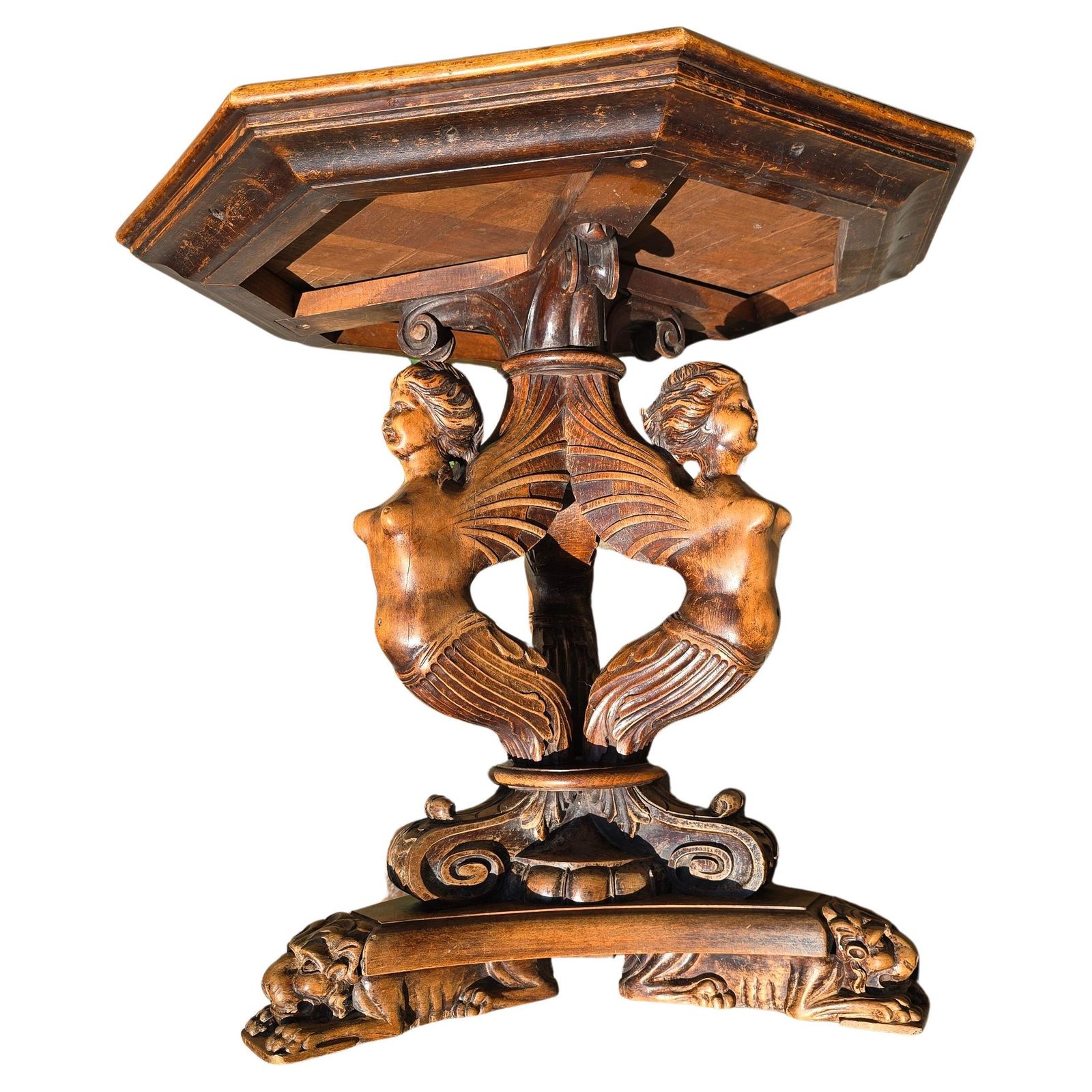 19th Century Italian Table With Carved Female Sphinxes And Lions photo vintage