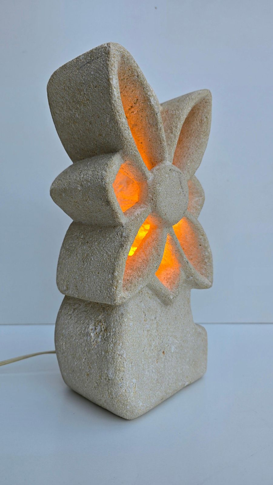 Brutalist Limestone Flower Lamp, France, 1970s — In The Style Of Albert Tormos photo vinterior
