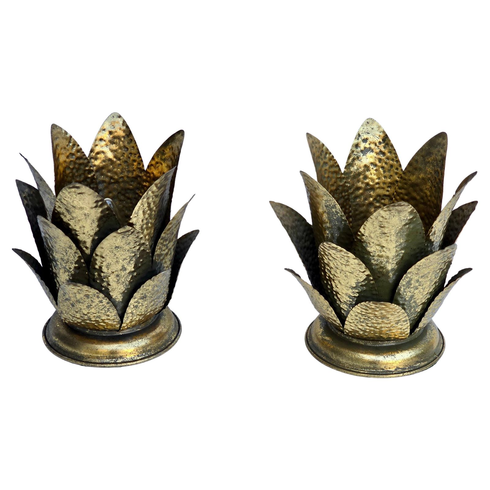 Pair Of Vintage Italian Brass Lotus Leaf Table Lamps, 1970s photo furniture
