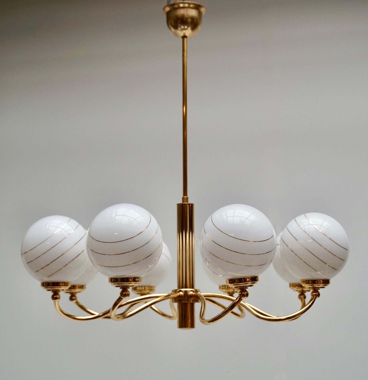 Two Elegant Italian Mid Century Brass And Glass Chandeliers, 1970s photo Lighting