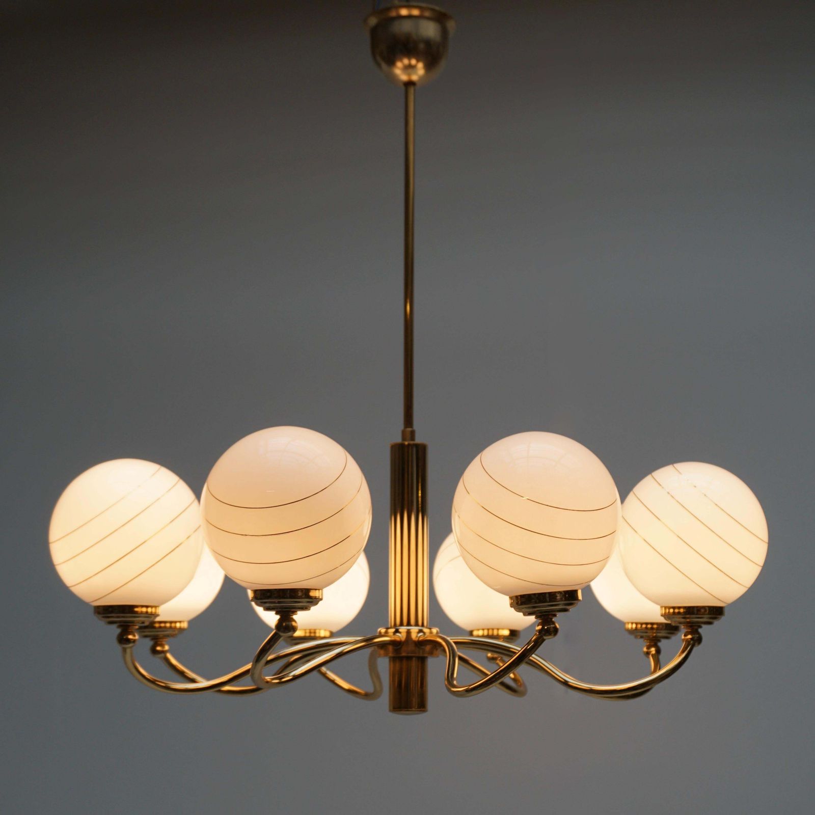 Two Elegant Italian Mid Century Brass And Glass Chandeliers, 1970s photo 2256.0