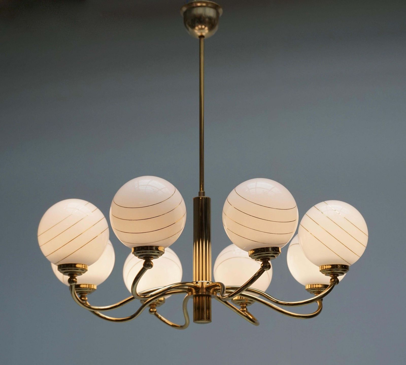 Two Elegant Italian Mid Century Brass And Glass Chandeliers, 1970s photo vintage