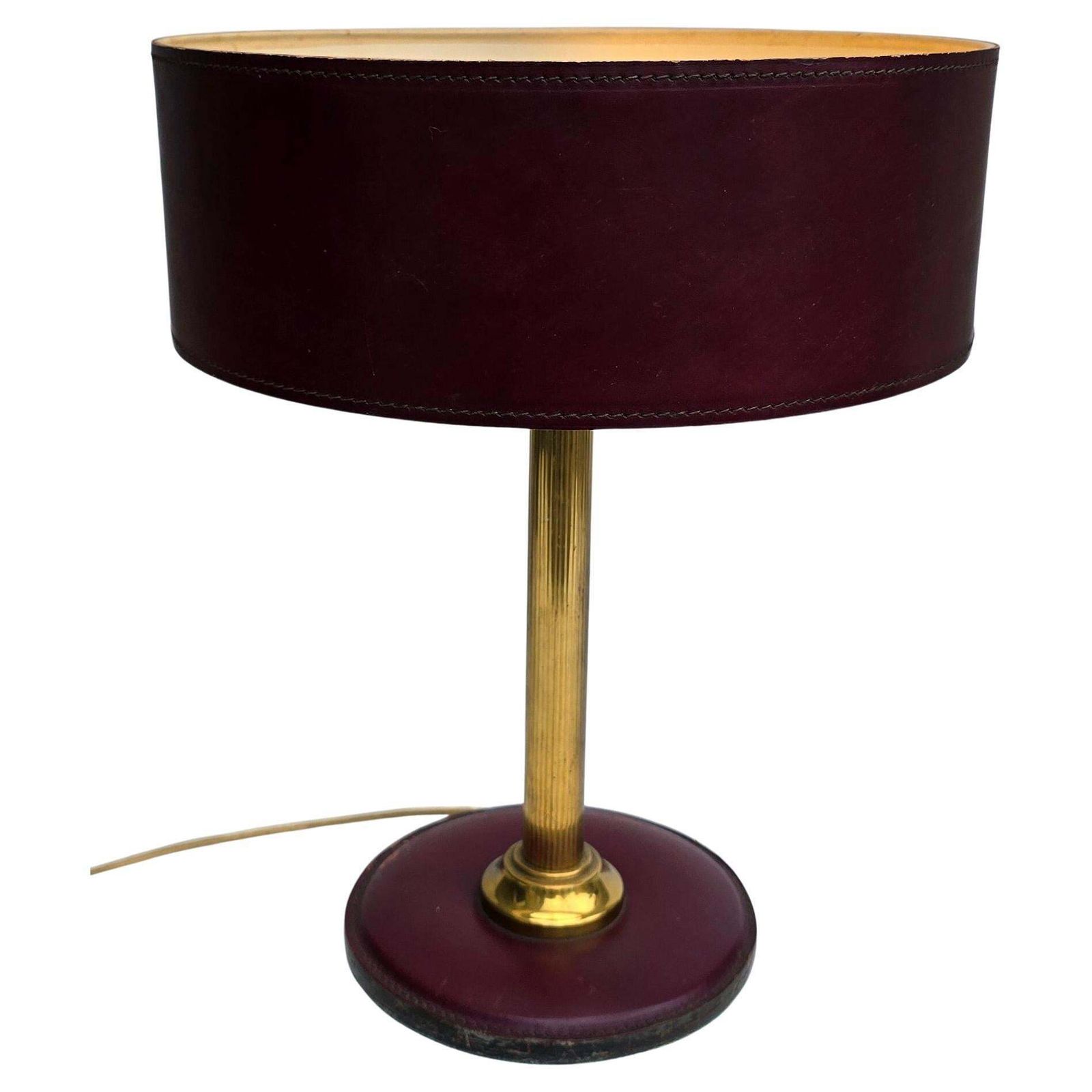 Mid Century French Brass And Leather Table Lamp 1950 Attr Jacques Adnet photo furniture