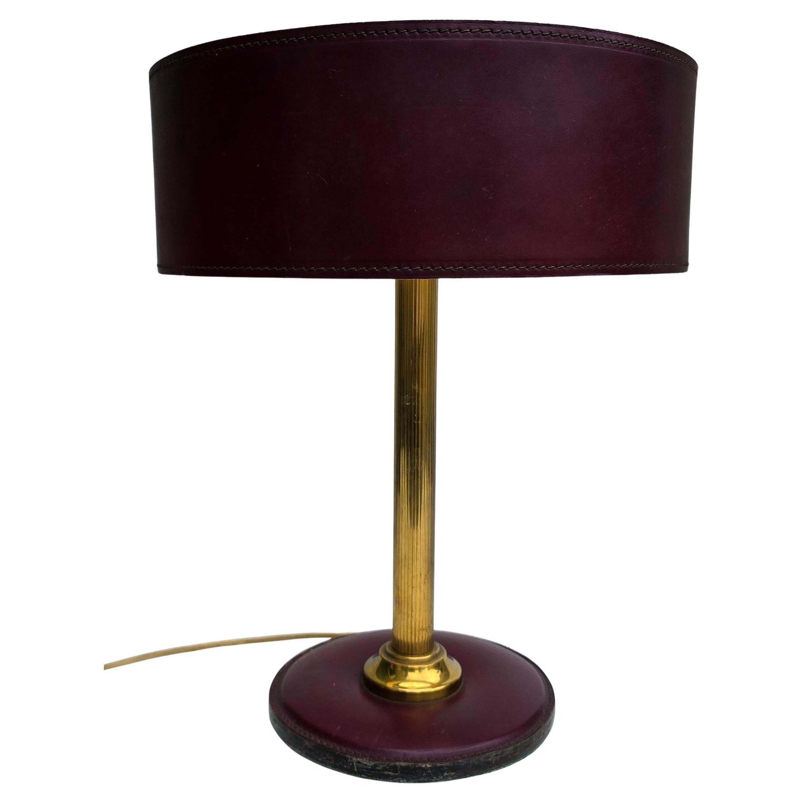 Mid Century French Brass And Leather Table Lamp 1950 Attr Jacques Adnet photo buy