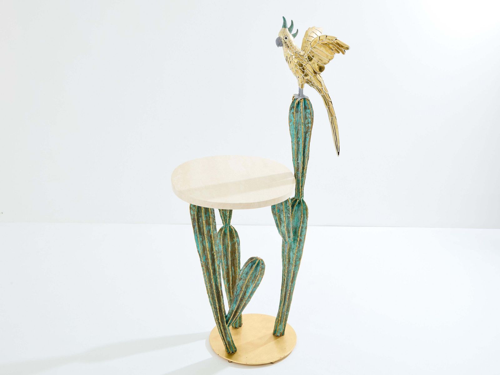 Alain Chervet Brass Bronze Cactus Parrot Console Table 1989 photo for sale