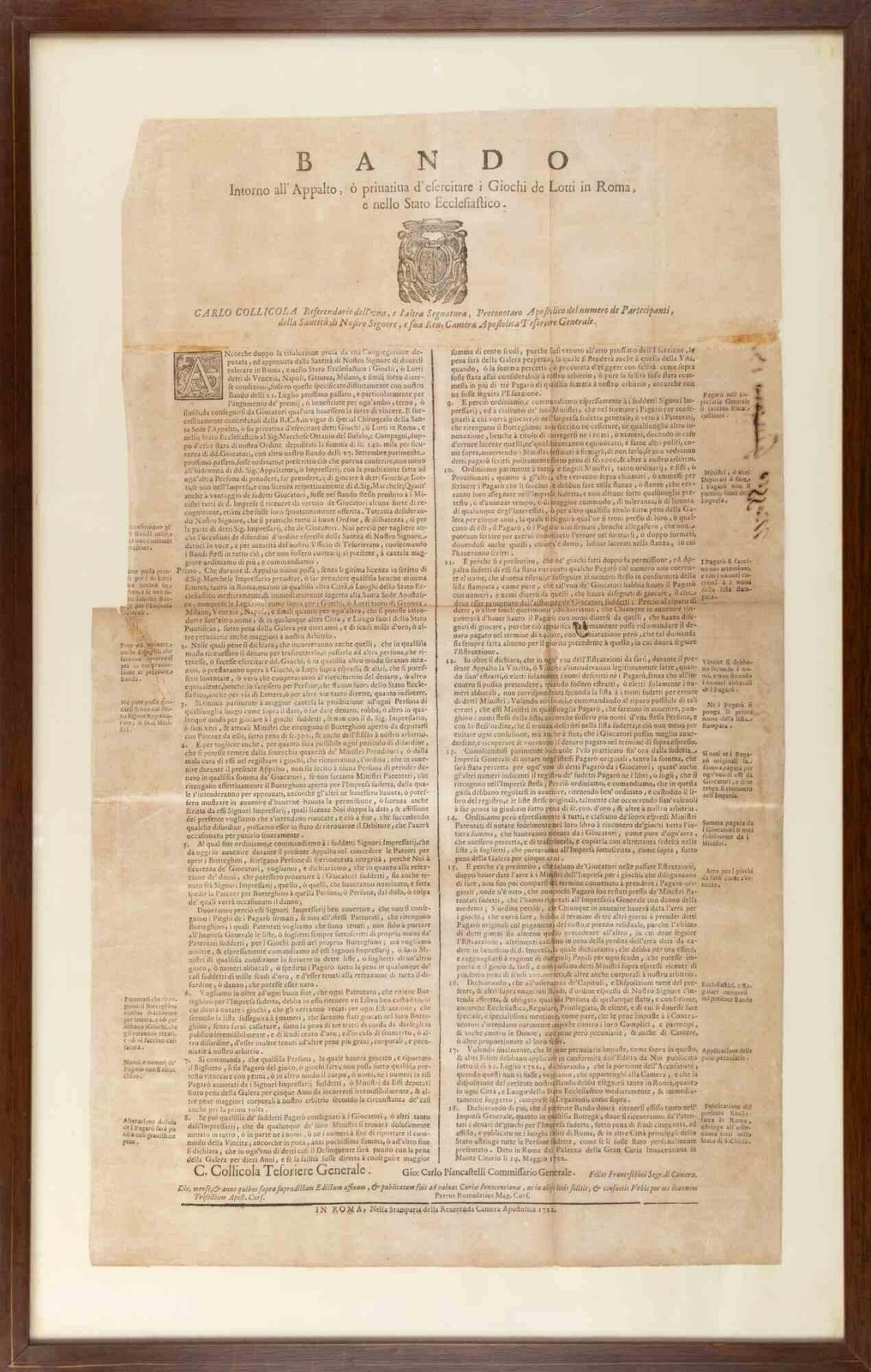 Unknownbando Intorno All'appalto Dei Giochi Dei Lotti In Roma   1725 Ca1725 Ca