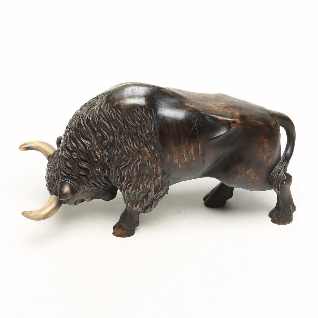 Art Deco Rare Wooden Ox Sculpture From 1932 photo 953.0