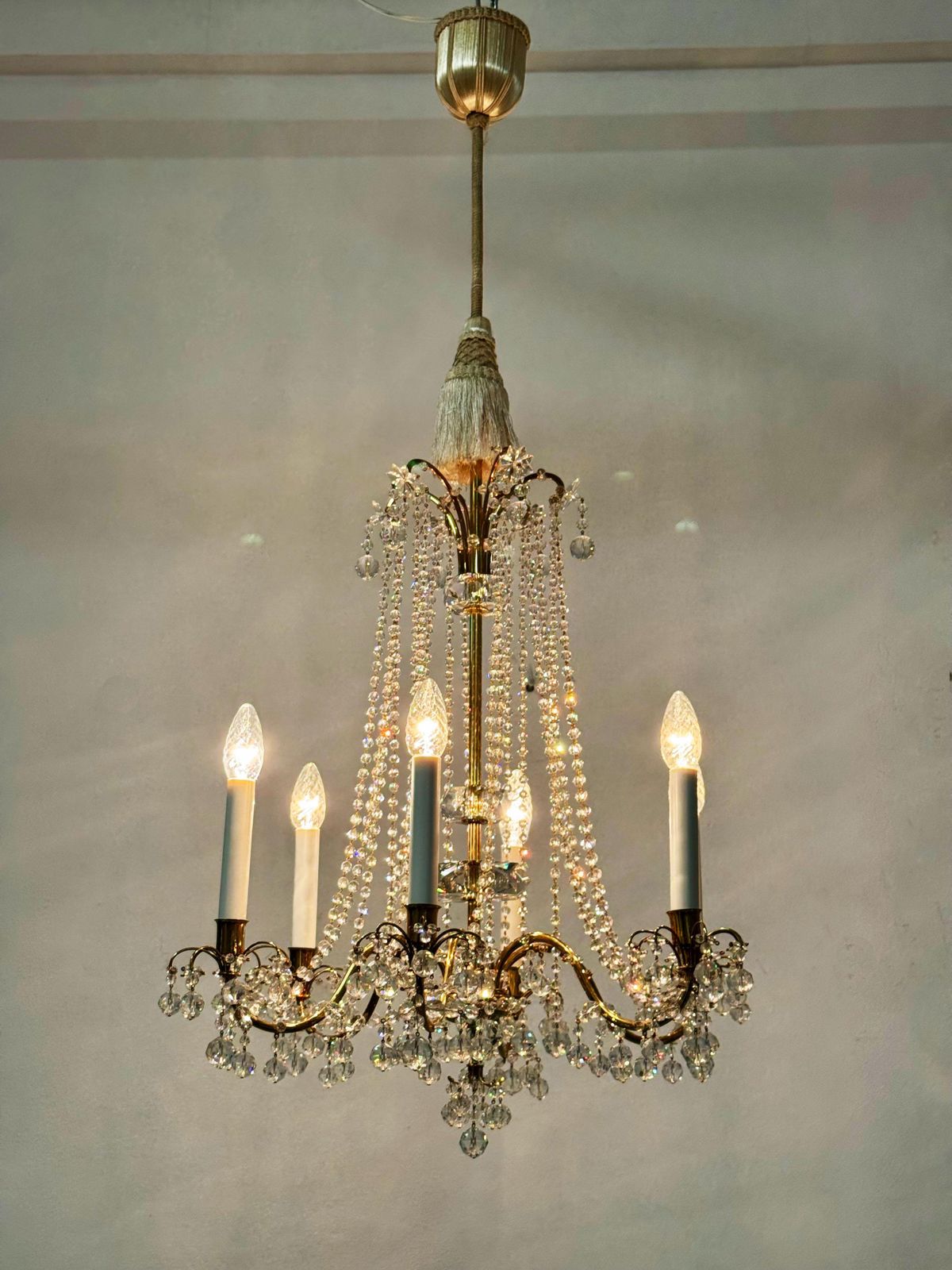 Brass Cat Crystal Chandelier By J.L Lobmeyr photo buy