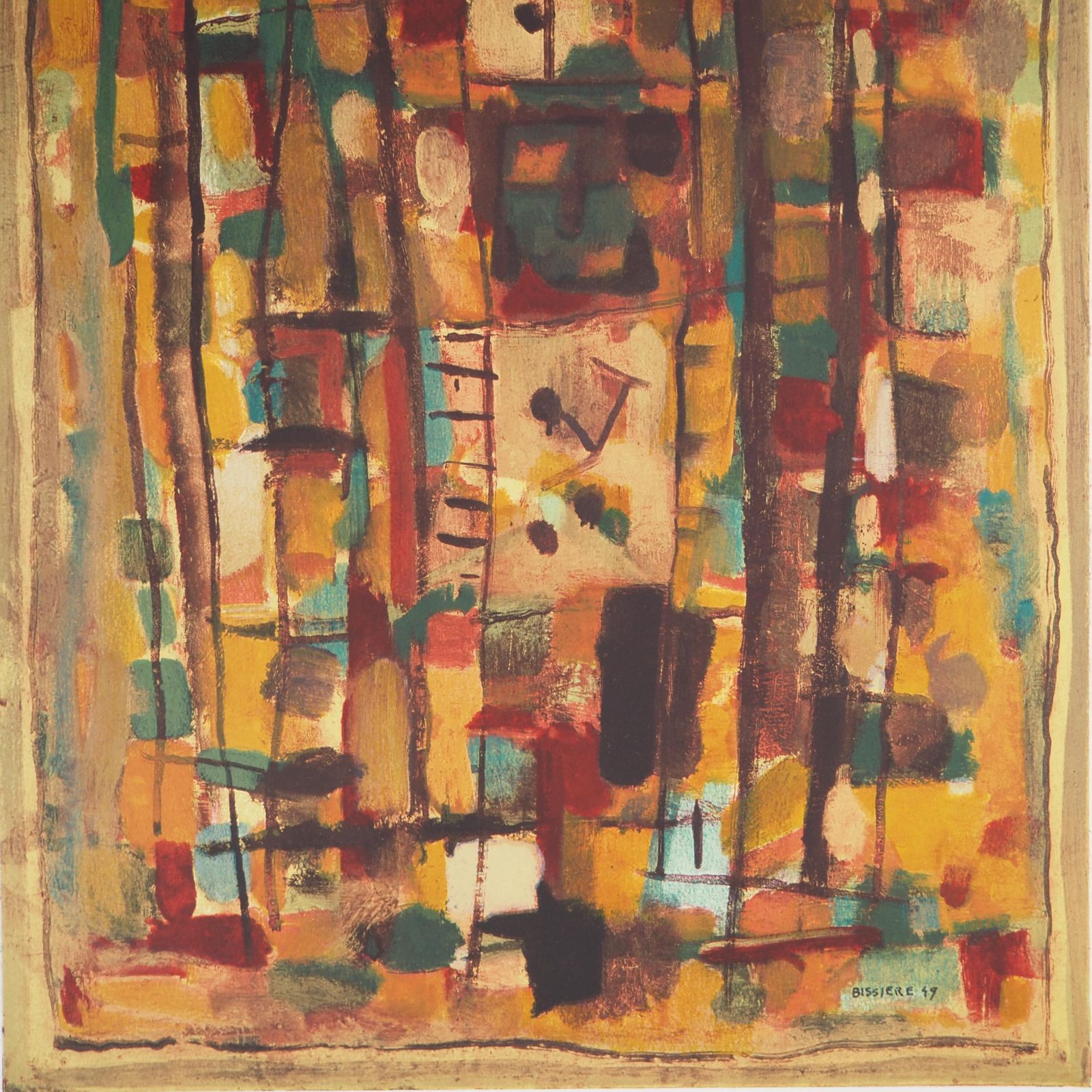 Roger Bissièreabstract Composition In Yellow   Lithograph, Mourlot1972 photo 239.0