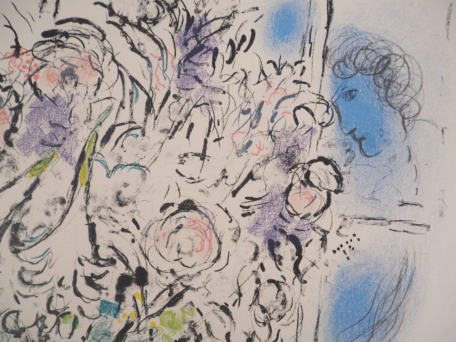 Marc Chagallgift Of Flowers & Eiffel Tower   Original Lithograph, Handsigned (Mourlot #417)1964 photo vintage