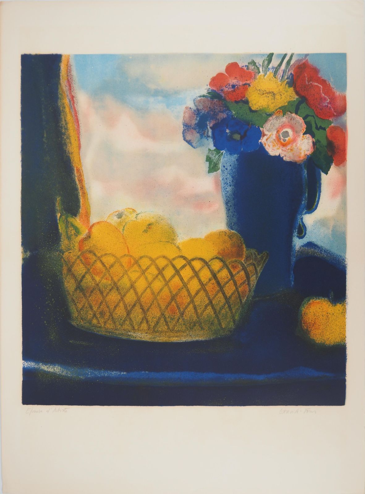 Pierre Garcia Fonsbasket Of Fruits And Bouquet Of Flowers   Original Lithograph, Signed