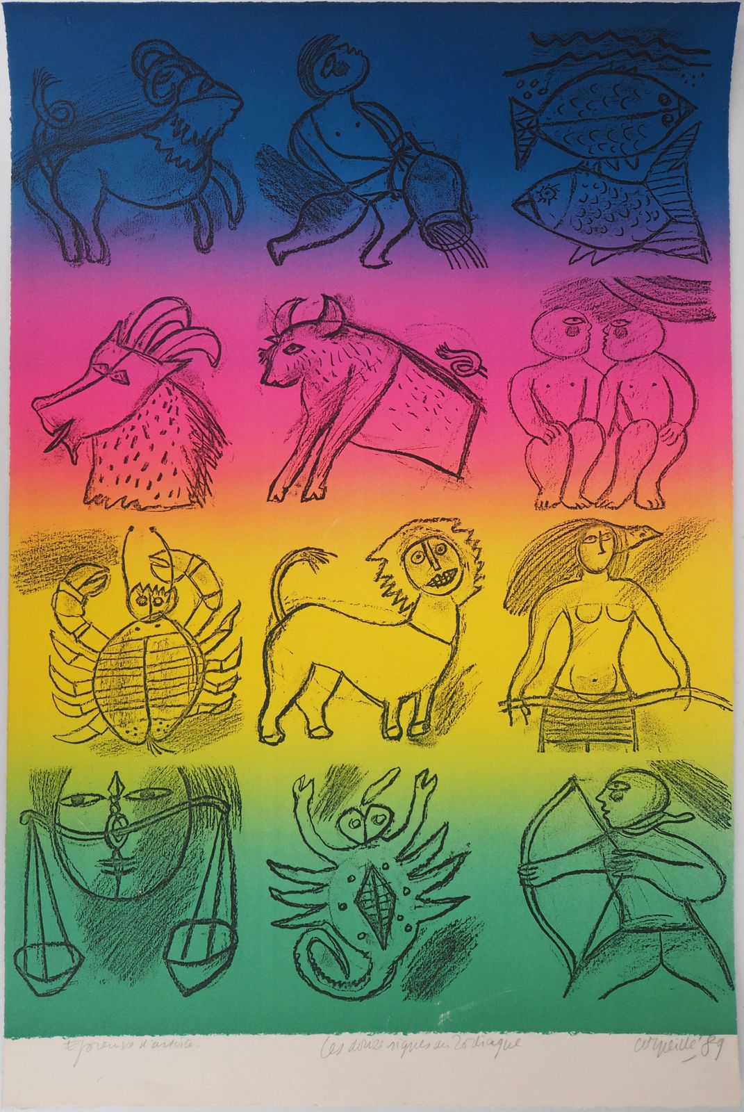 Corneilleastrology: The Twelve Signs Of The Zodiac   Original Handsigned Lithograph1989