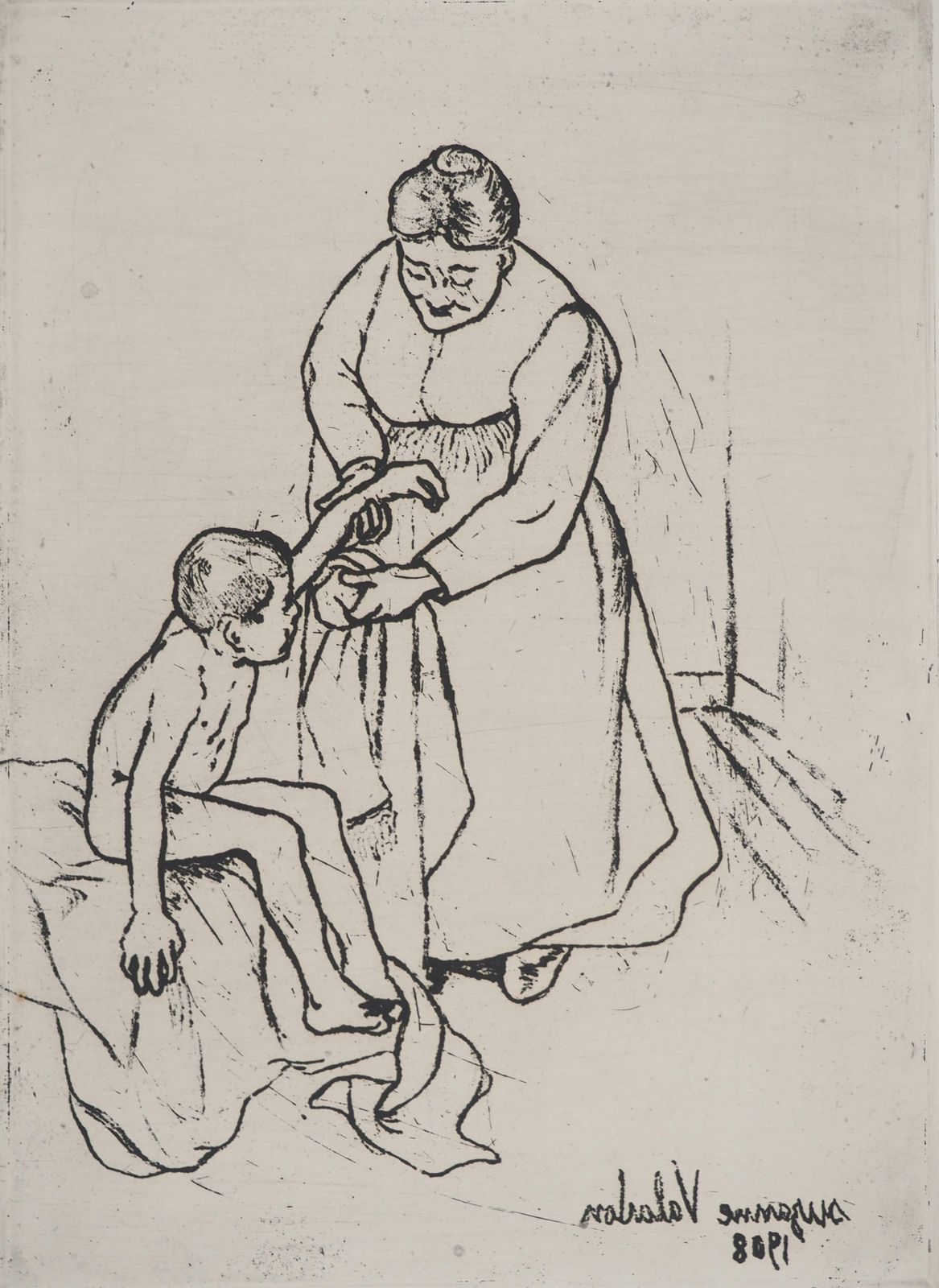 Suzanne Valadongrandmother And Child   Original Etching Signed (Petrides #E14)1932 photo furniture