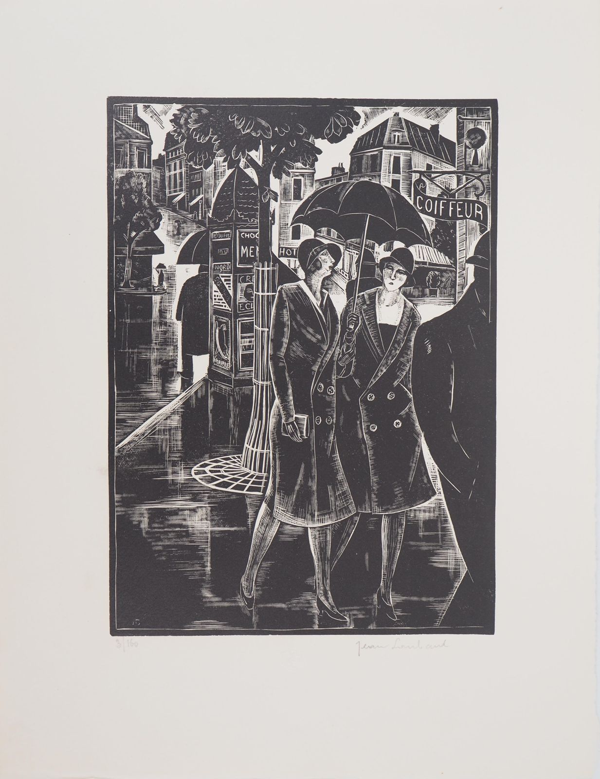 Jean Lombardparis : Rainy Day   Original Wooodcut, Handsigned And Numbered / 1601925 photo for sale