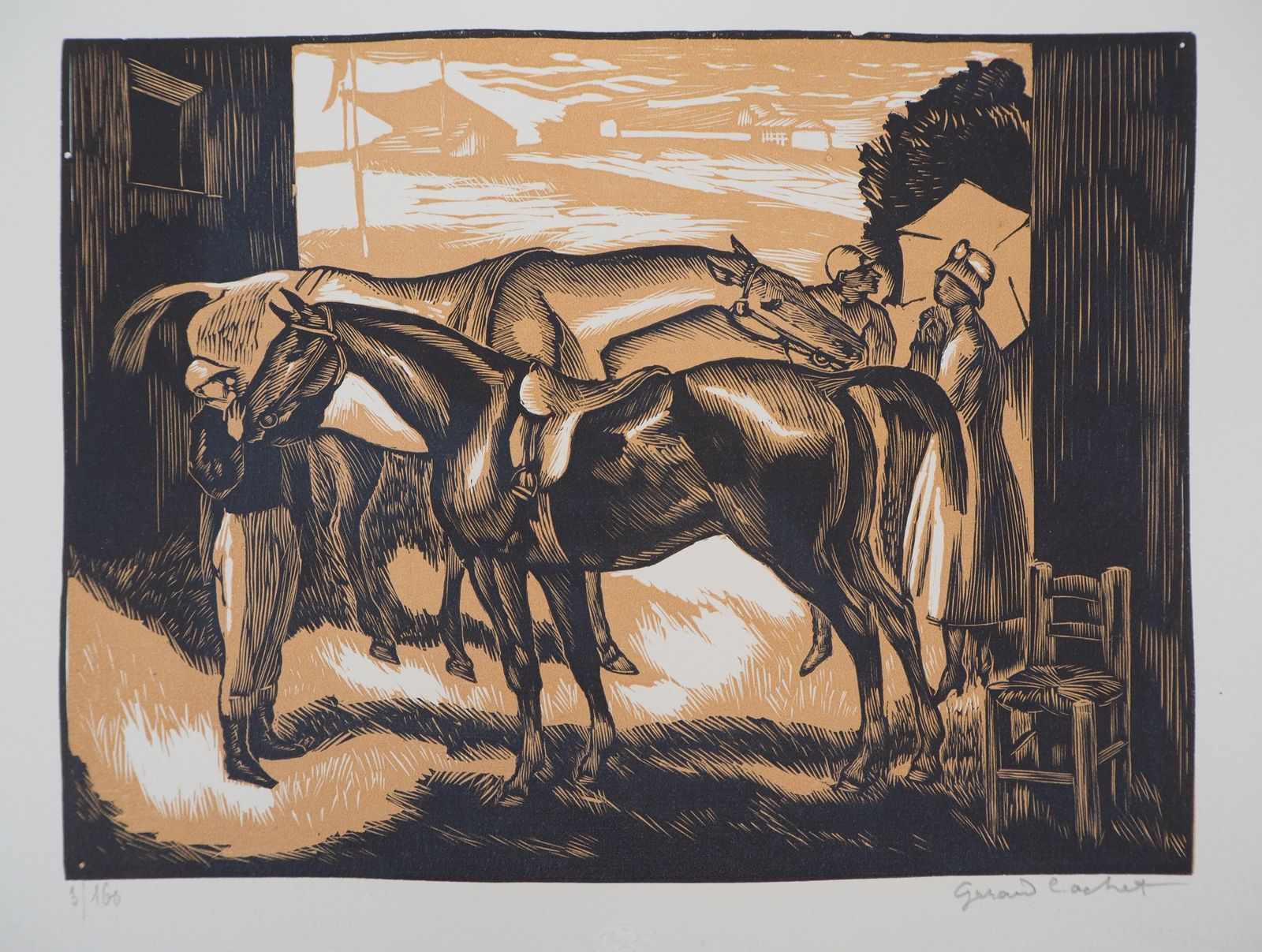 Gérard Cochethorses Before The Race (Weighing   Original Wooodcut, Handsigned & Numbered /1601926
