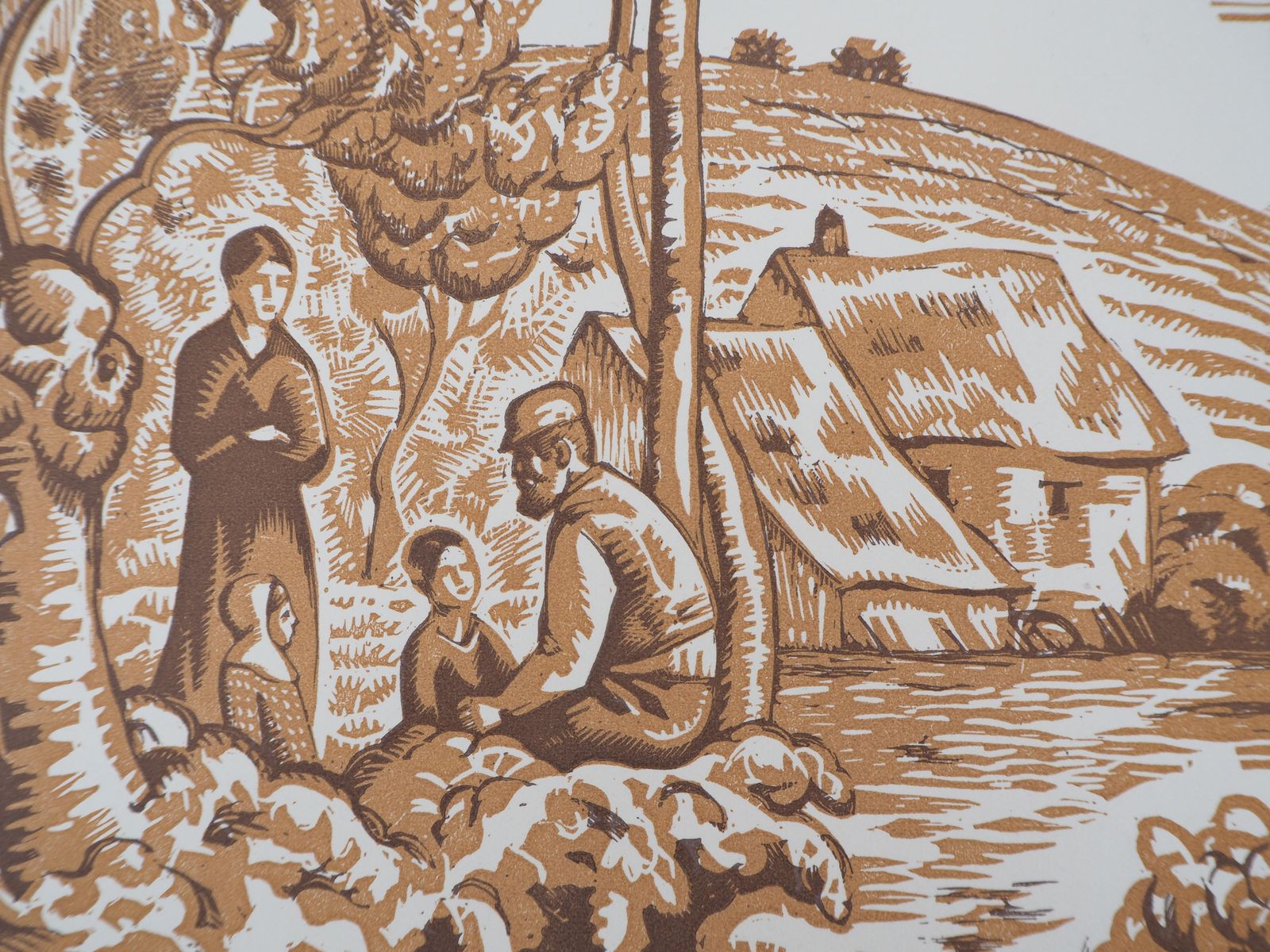 Paul Colinallegory Of Peace : The Family In Countryside   Original Wooodcut, Handsigned1929 photo Art
