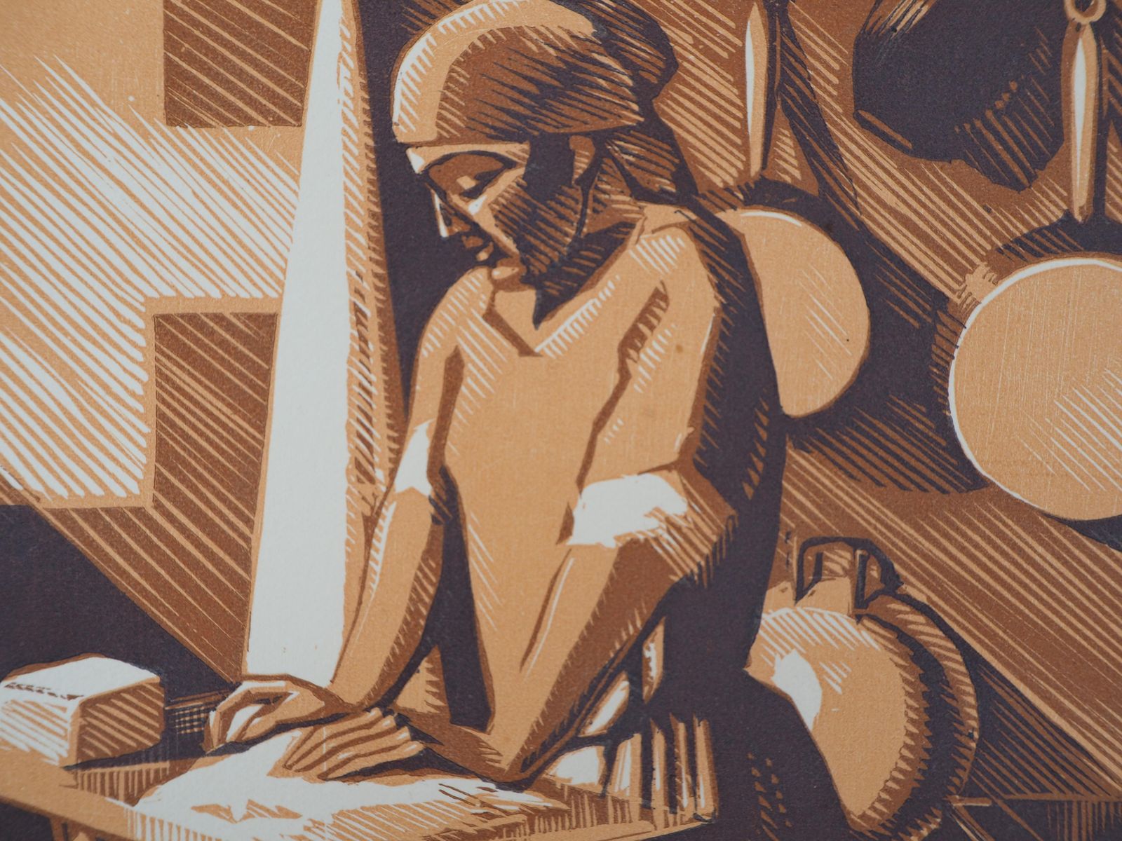 André Deslignieres Old Trades : Laundress   Original Wooodcut, Handsigned & Numbered /1601926 photo furniture