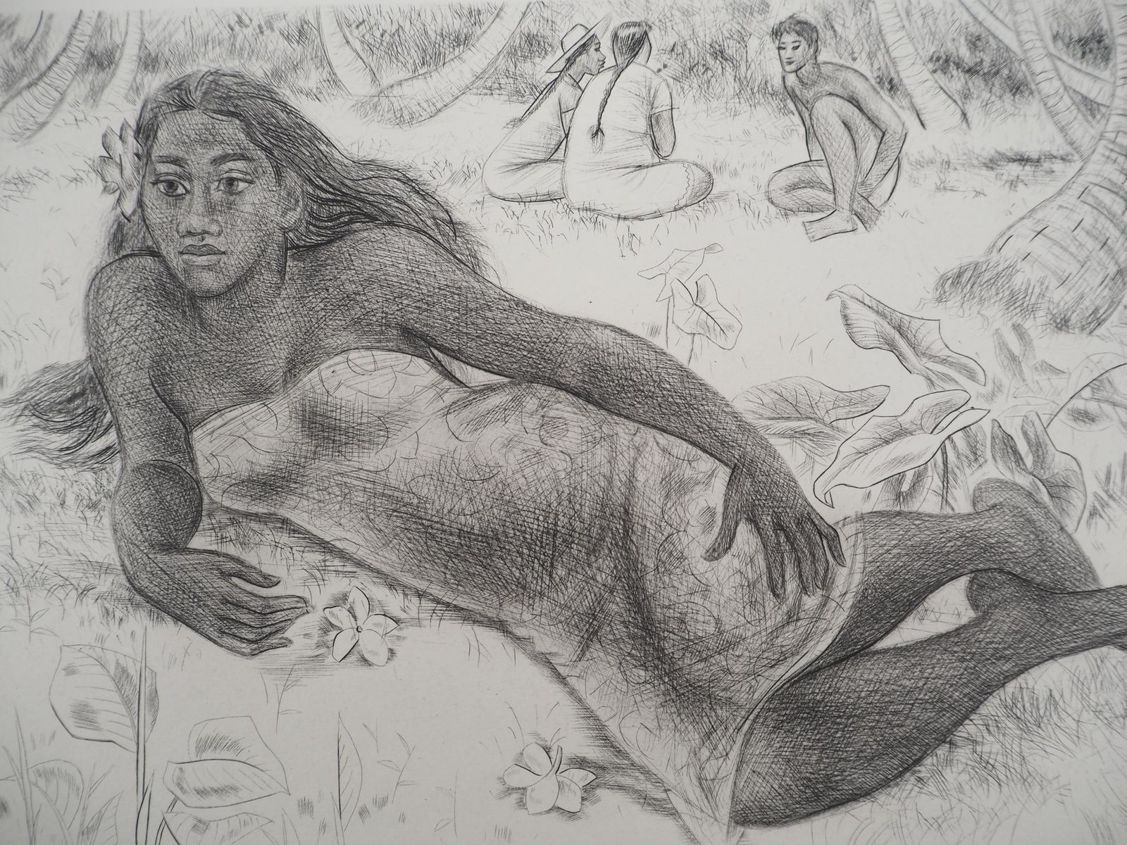Jacques Boullairetribute To Gauguin : Tahitian Woman   Original Etching photo furniture