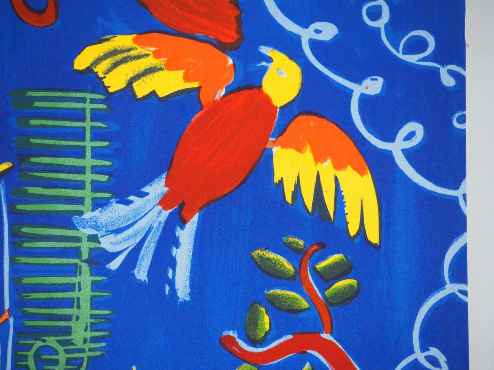 Raoul Dufycolorful Birds On Blue Background   Orignal Lithograph1965 photo 139.0