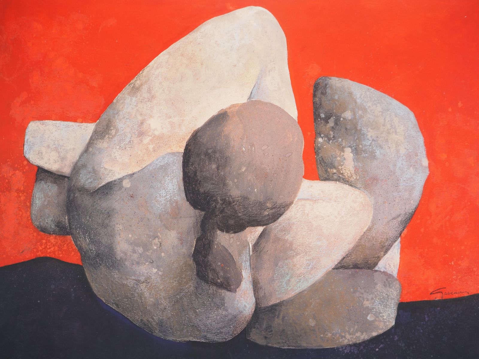 Claude Gaveausoft Rock : Sleeping Model On Red Background   Original Handsigned Painting