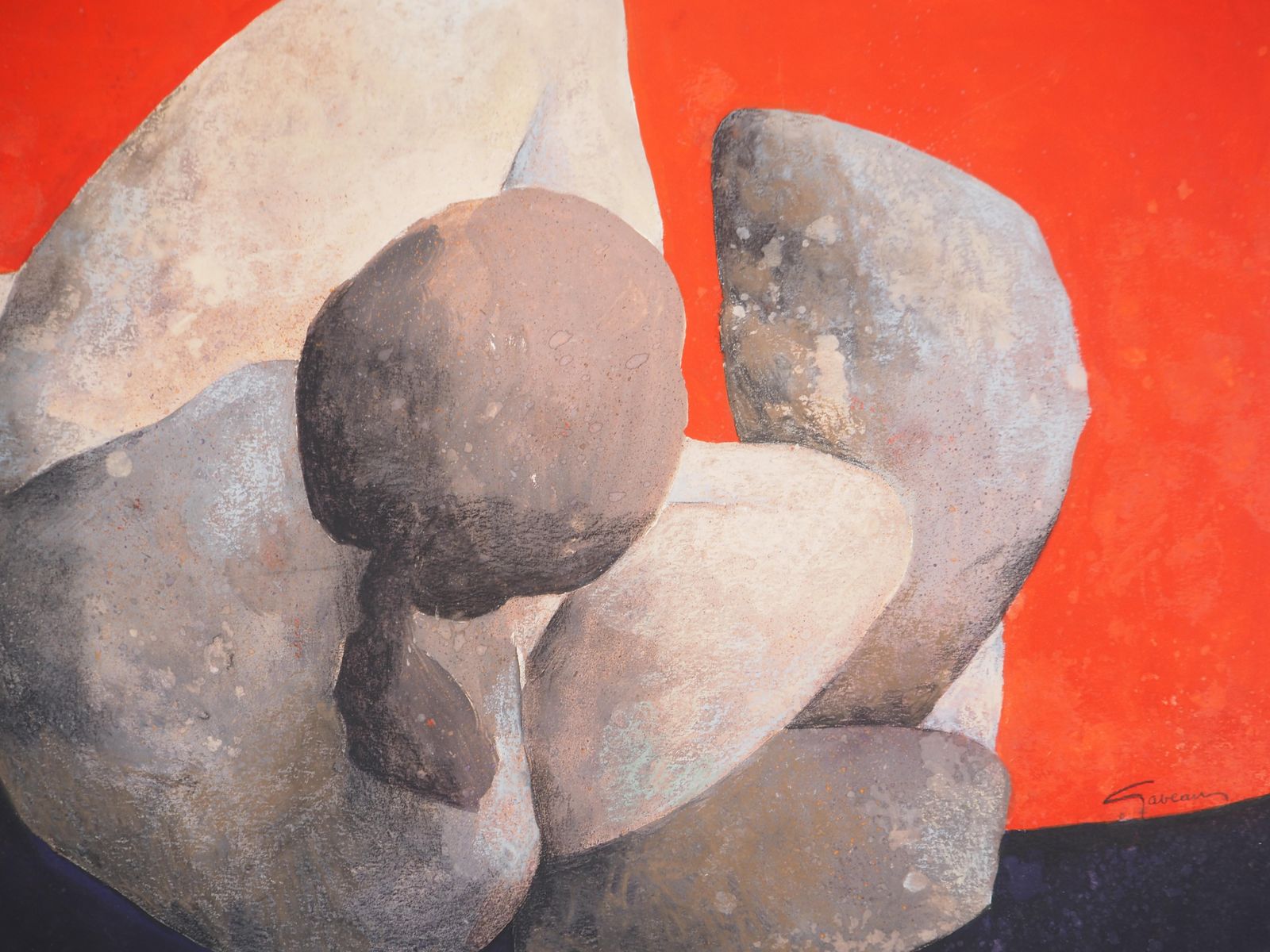 Claude Gaveausoft Rock : Sleeping Model On Red Background   Original Handsigned Painting photo Art