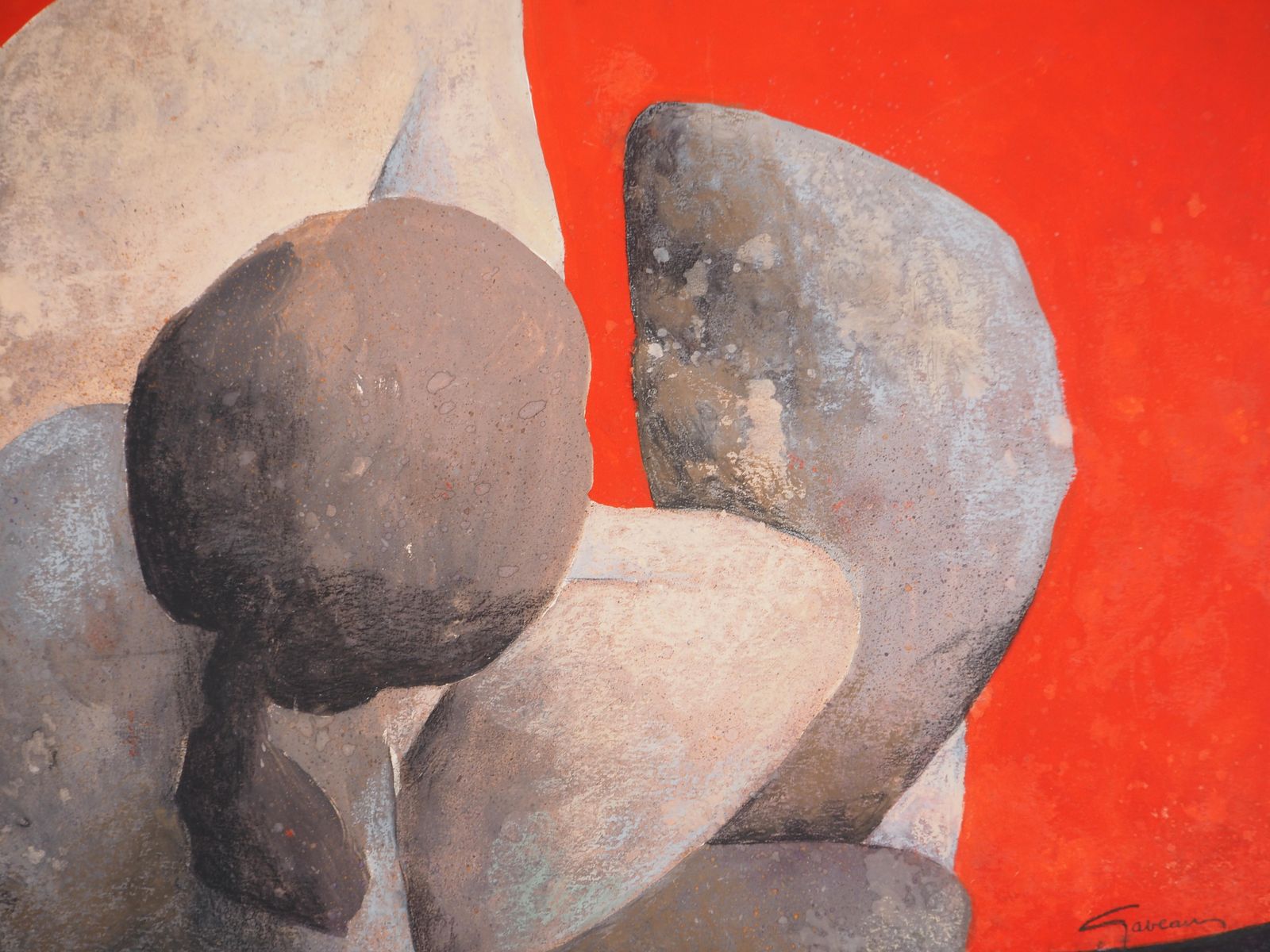 Claude Gaveausoft Rock : Sleeping Model On Red Background   Original Handsigned Painting photo vinterior