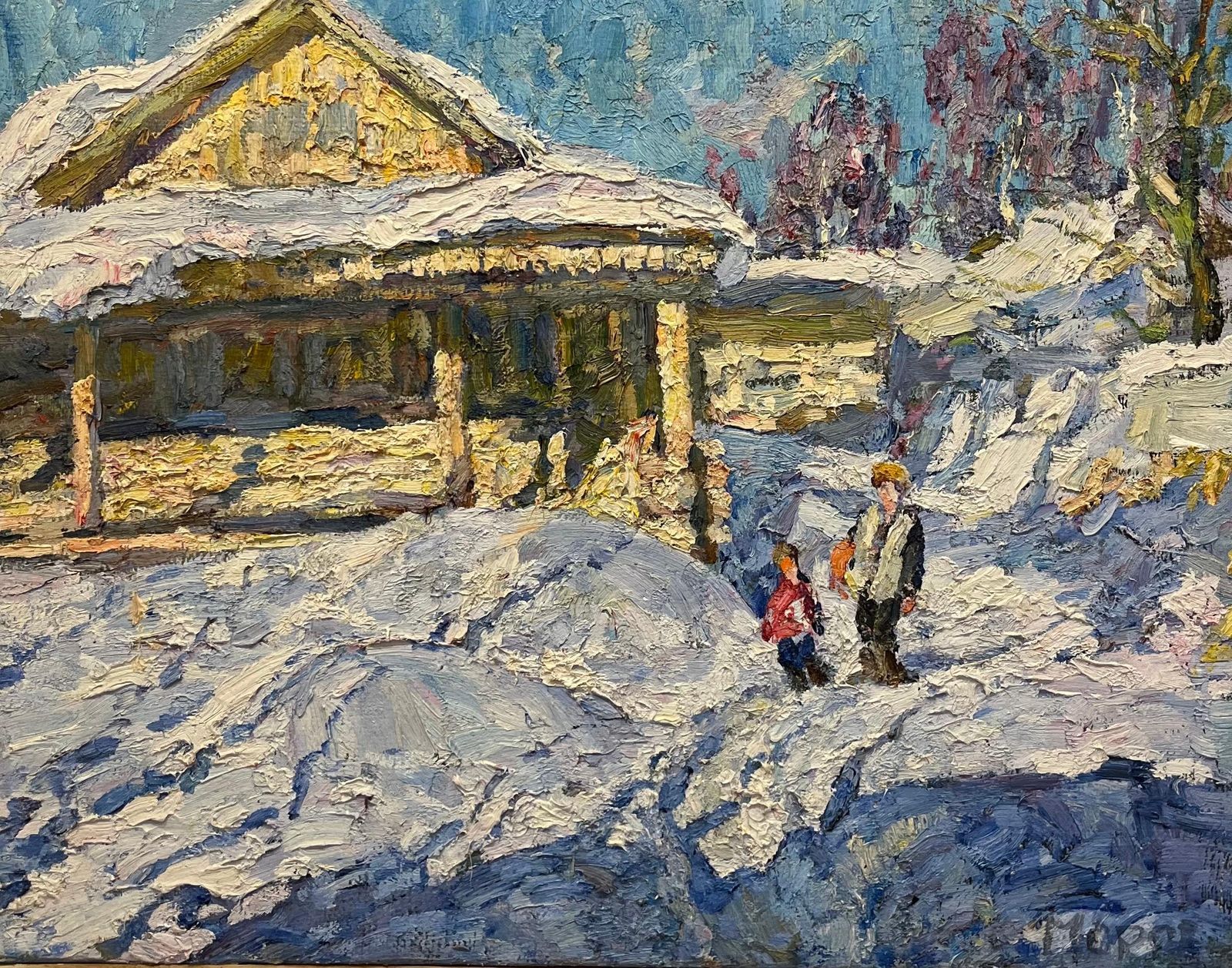 Georgij Moroz"March Sun" Russia, Mom And Son, Snow Oil Cm. 92 X 72  1998l1998