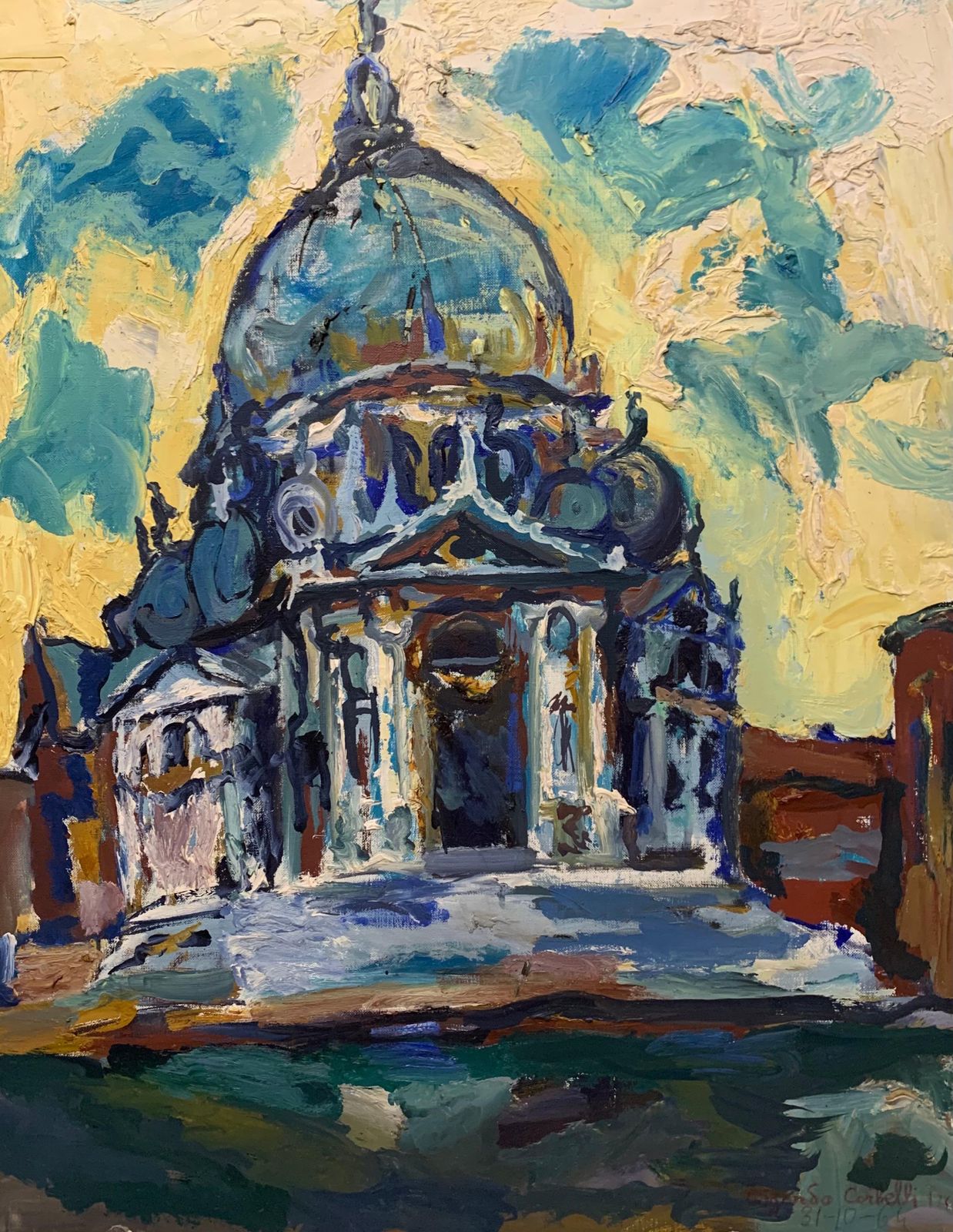 Edgardo Corbelli"Venice"  Church Of Santa Maria Della Salute  1964 Oil  Cm. 73 X 921964