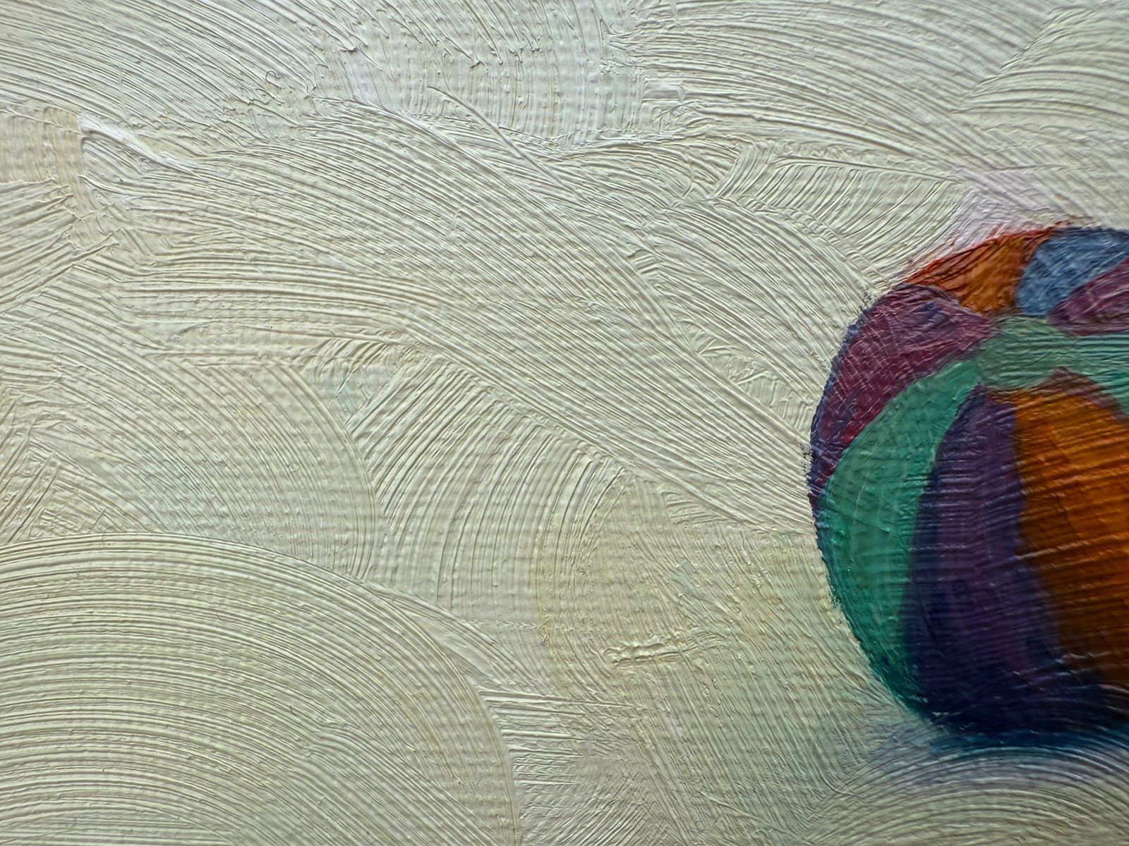 Art Bernadette Van Baarsen Blue And Yellow Beach Scene In Oil On Linen. 'Ballon De Plage No.1'2025 photo