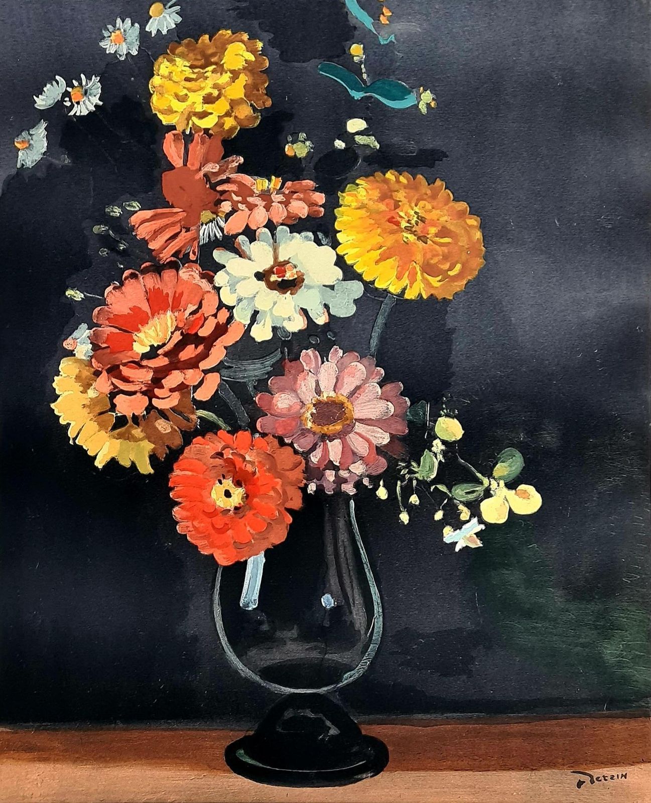 André Derain French Pochoir, Still Life With Flowers, Bouquet Of Zinnias From 1946 photo for sale