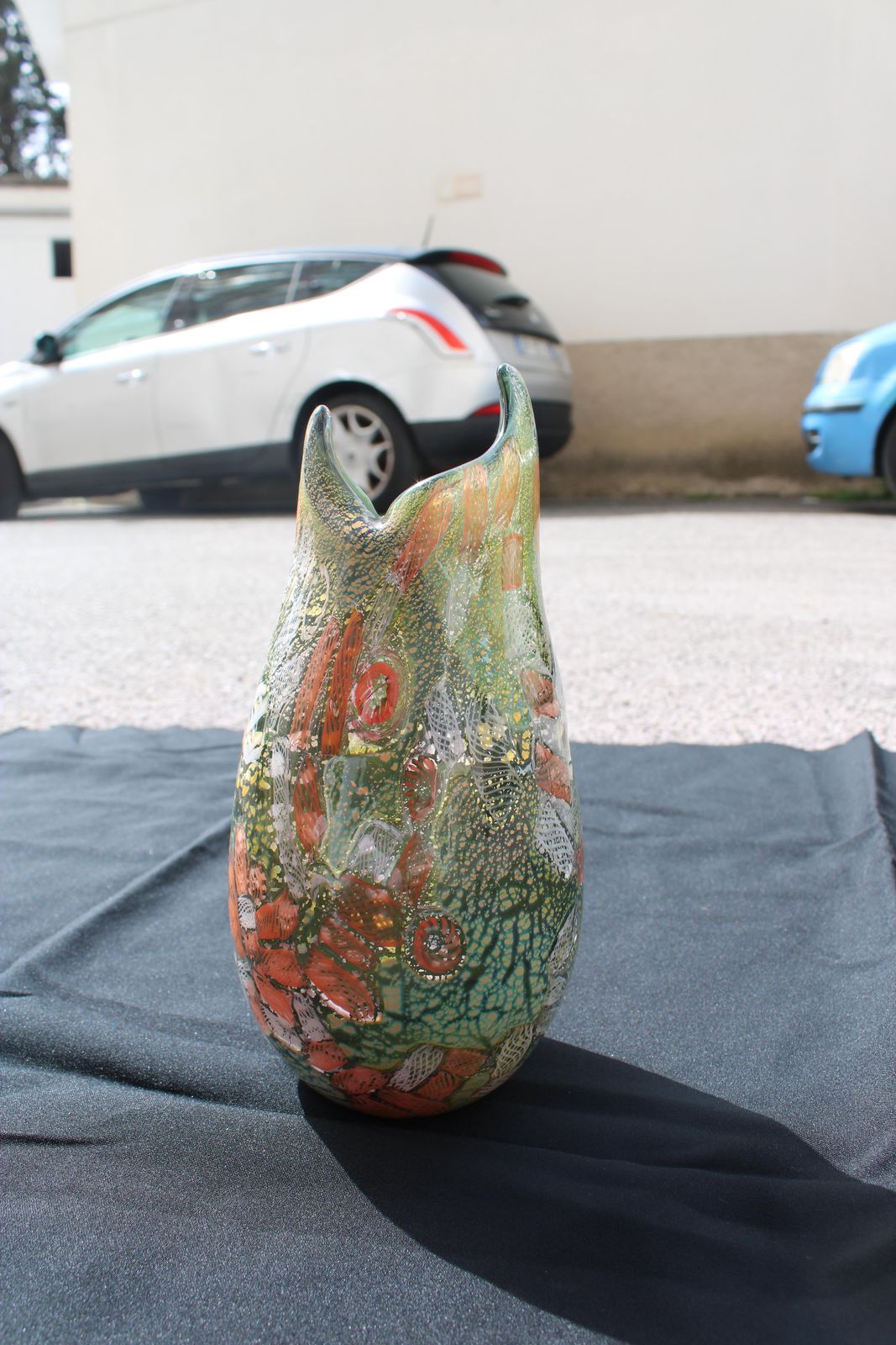 Avem Venice 1960 Multicolor Zanfirico Gold And Silver Murano Glass Vase photo furniture