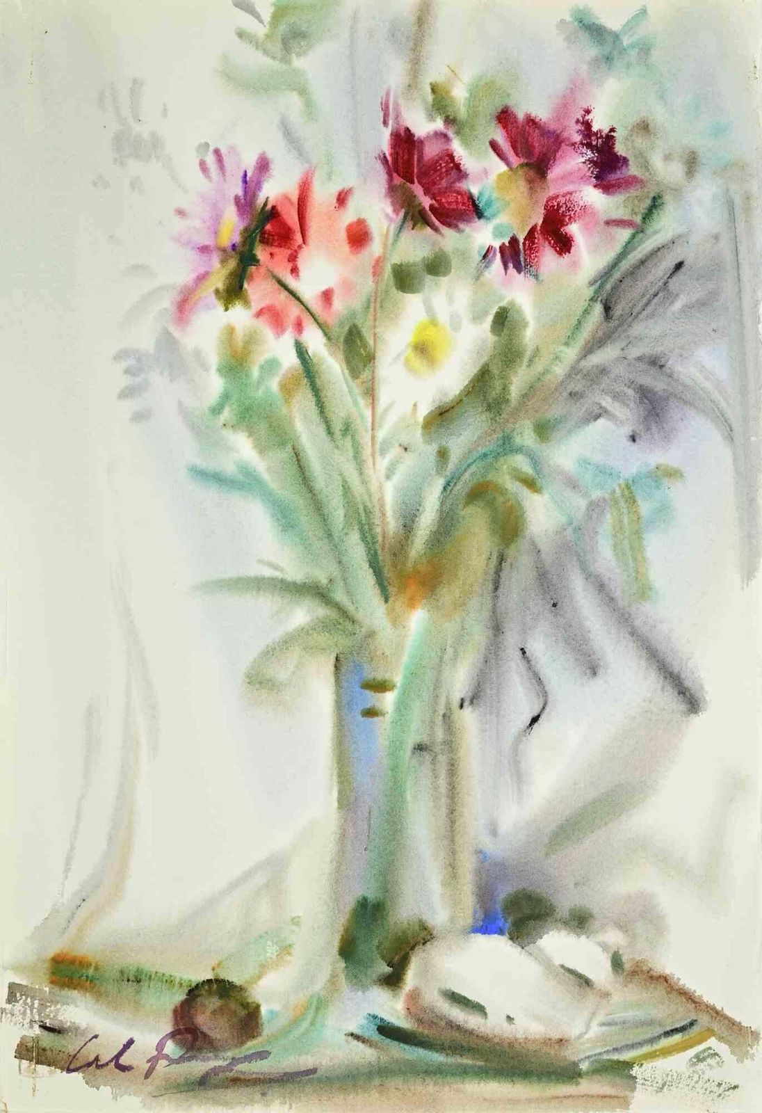 Carlo Ravagnanvase Of Flowers   Drawing By Carlo Ravagnan   19691969
